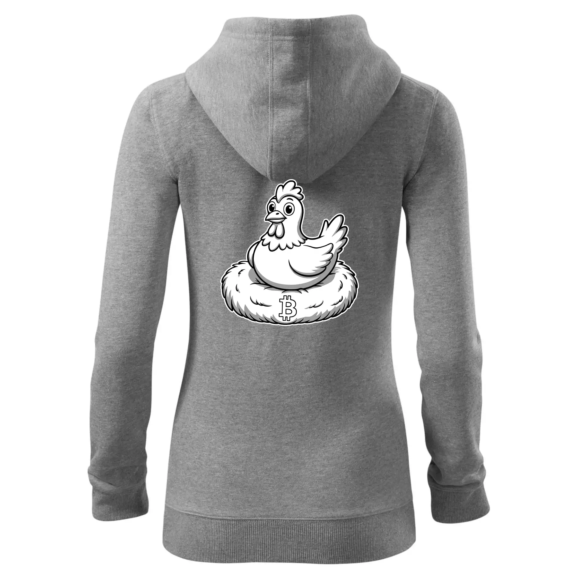 Kuře sedící na bitcoinovém hnízdě