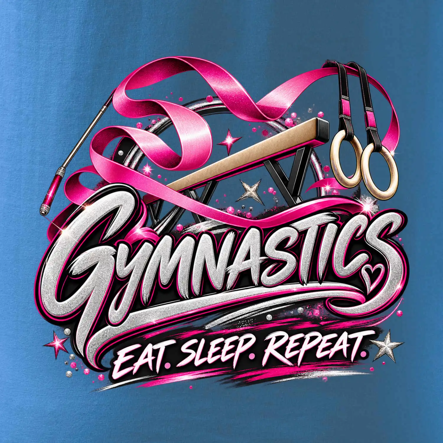 Gymnastická stuha a kruhy eat sleep repeat