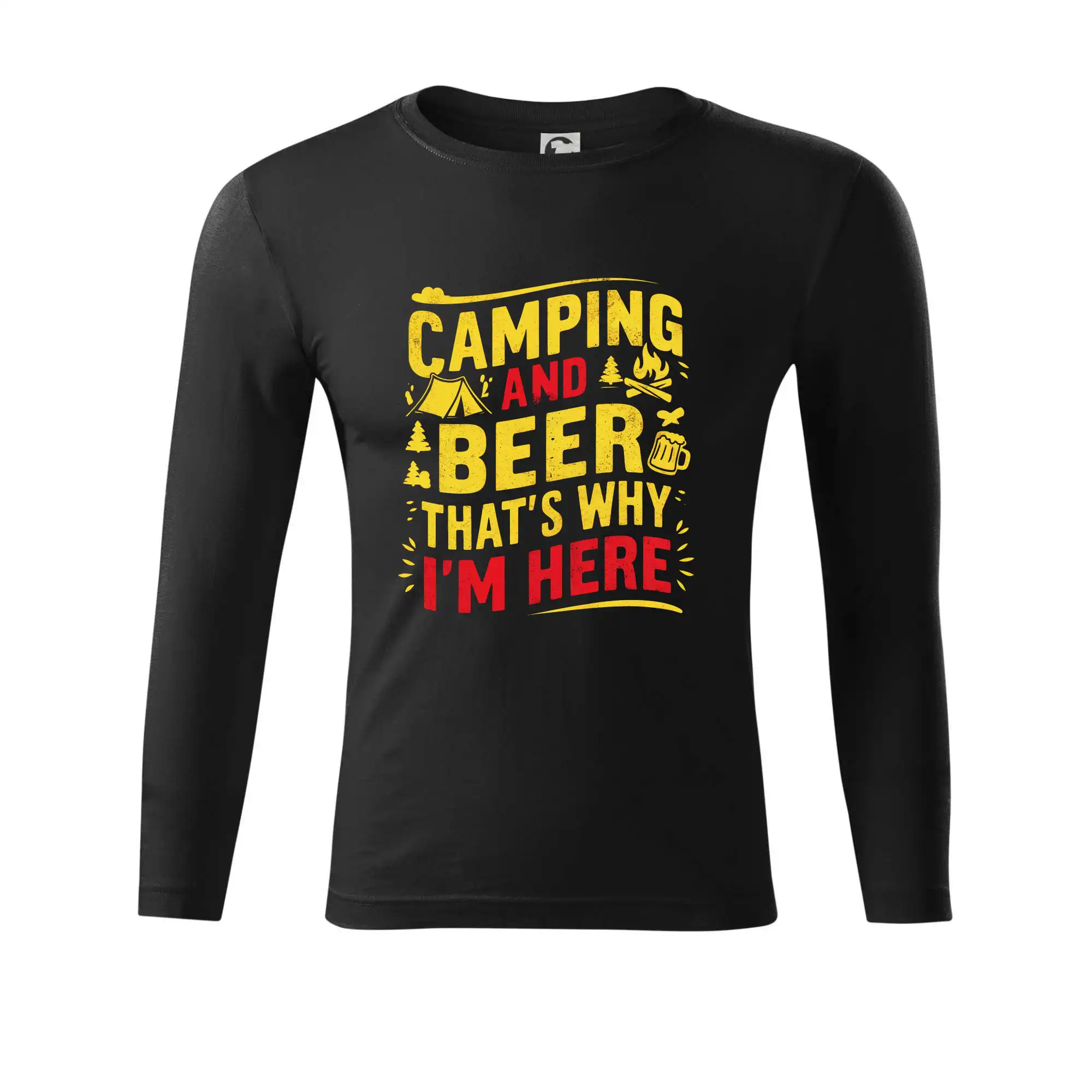 Vtipná tričká pre pivárov - Camping and beer - thats why iam here - Tričko Progress s dlhým rukávom
