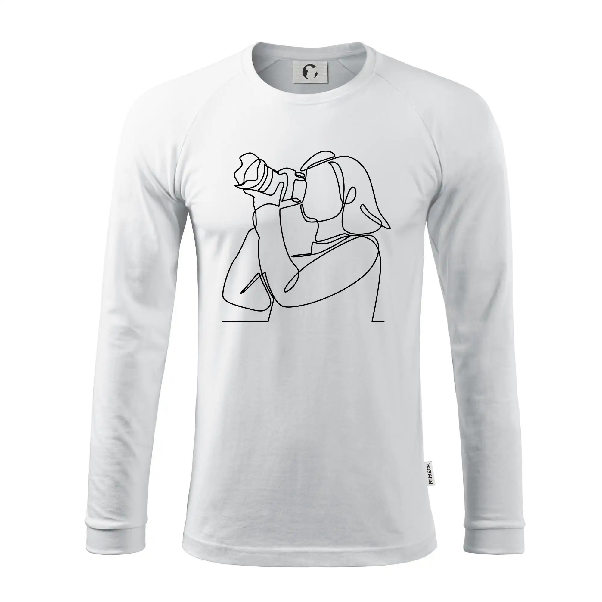 Fotografka stojící jedním tahem