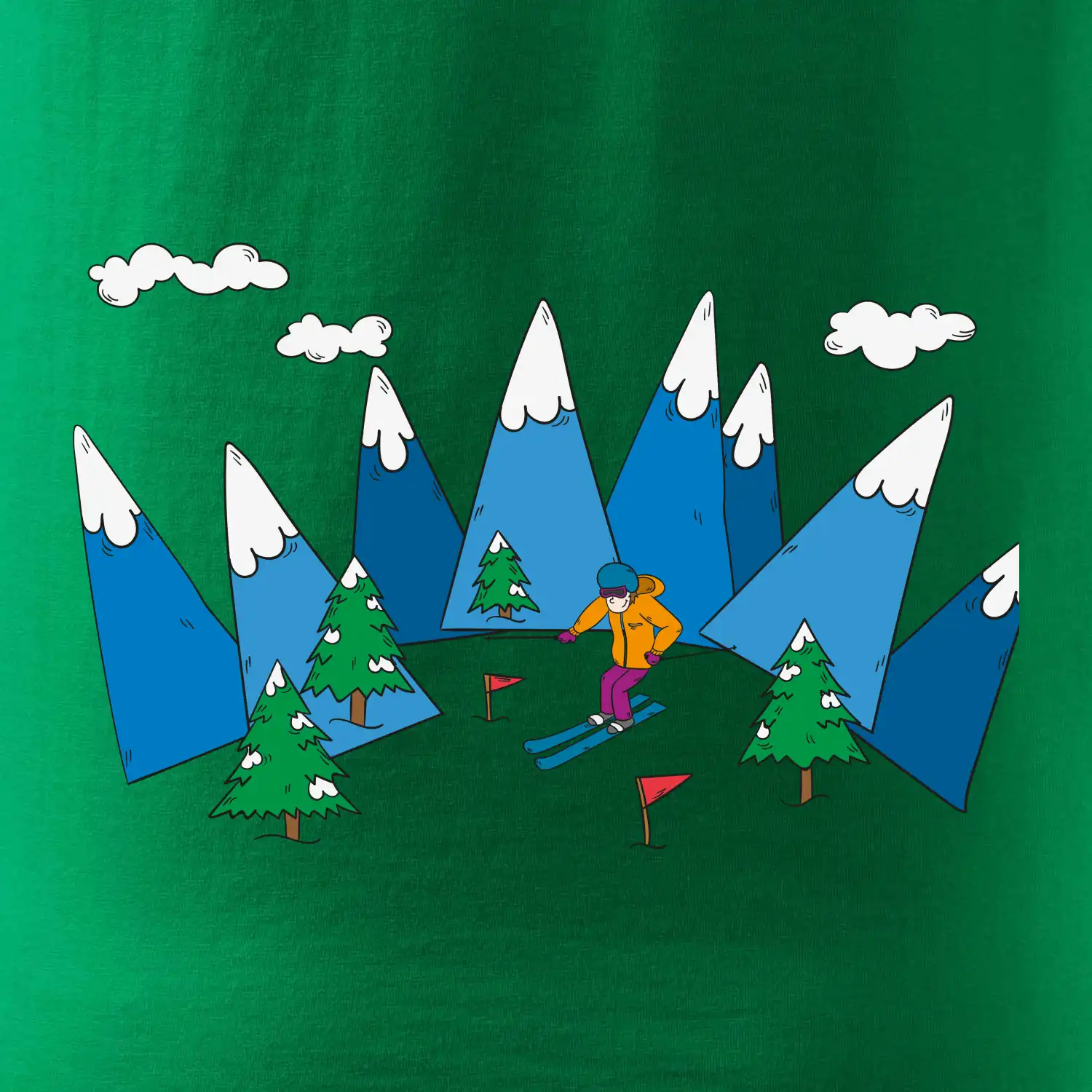 Lyžař a barevné hory