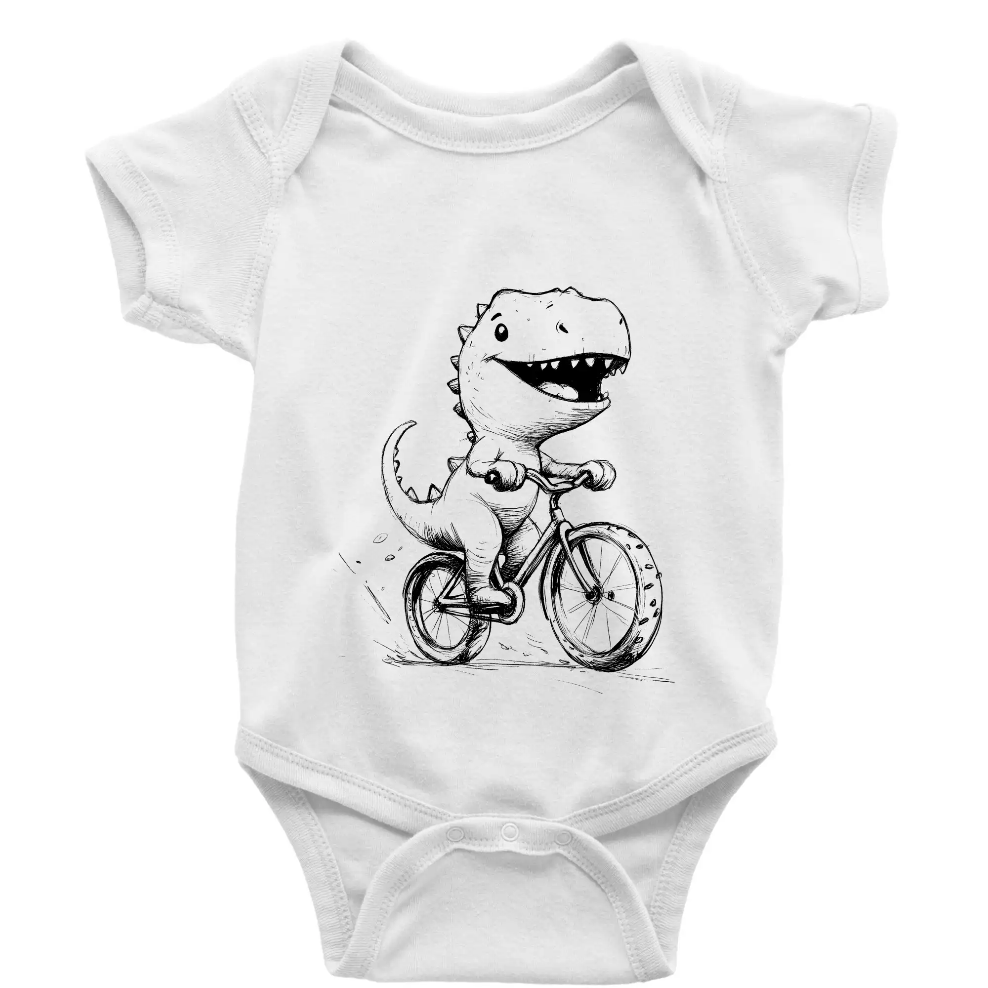 Tričko ako darček pre cyklistu - Roztomilý Dinosaurus na bicykli - Body dojčenské s krátkym rukávom