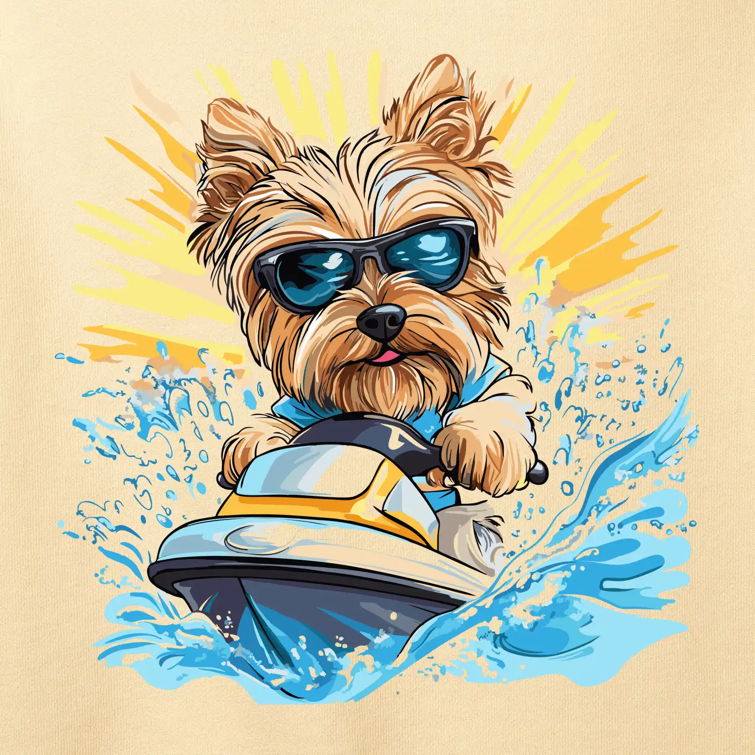 Yorkšírský teriér na vodním skútru