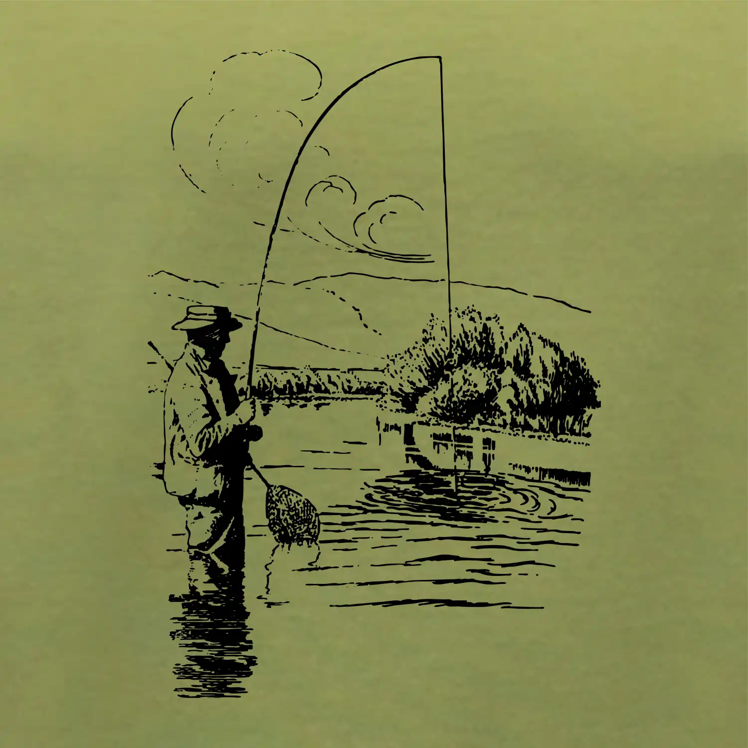 Kreslený rybár s podberákom