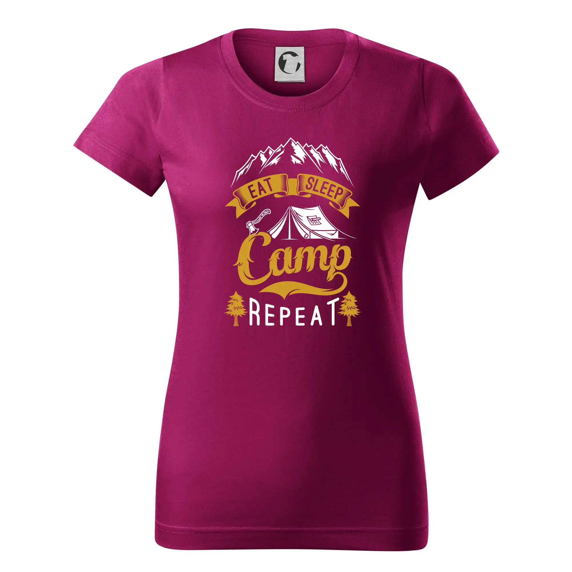 Trička na kempovanie - Eat Sleep Camp Repeat - Dámske tričko basic - ľahko voľnejšie a dlhšie