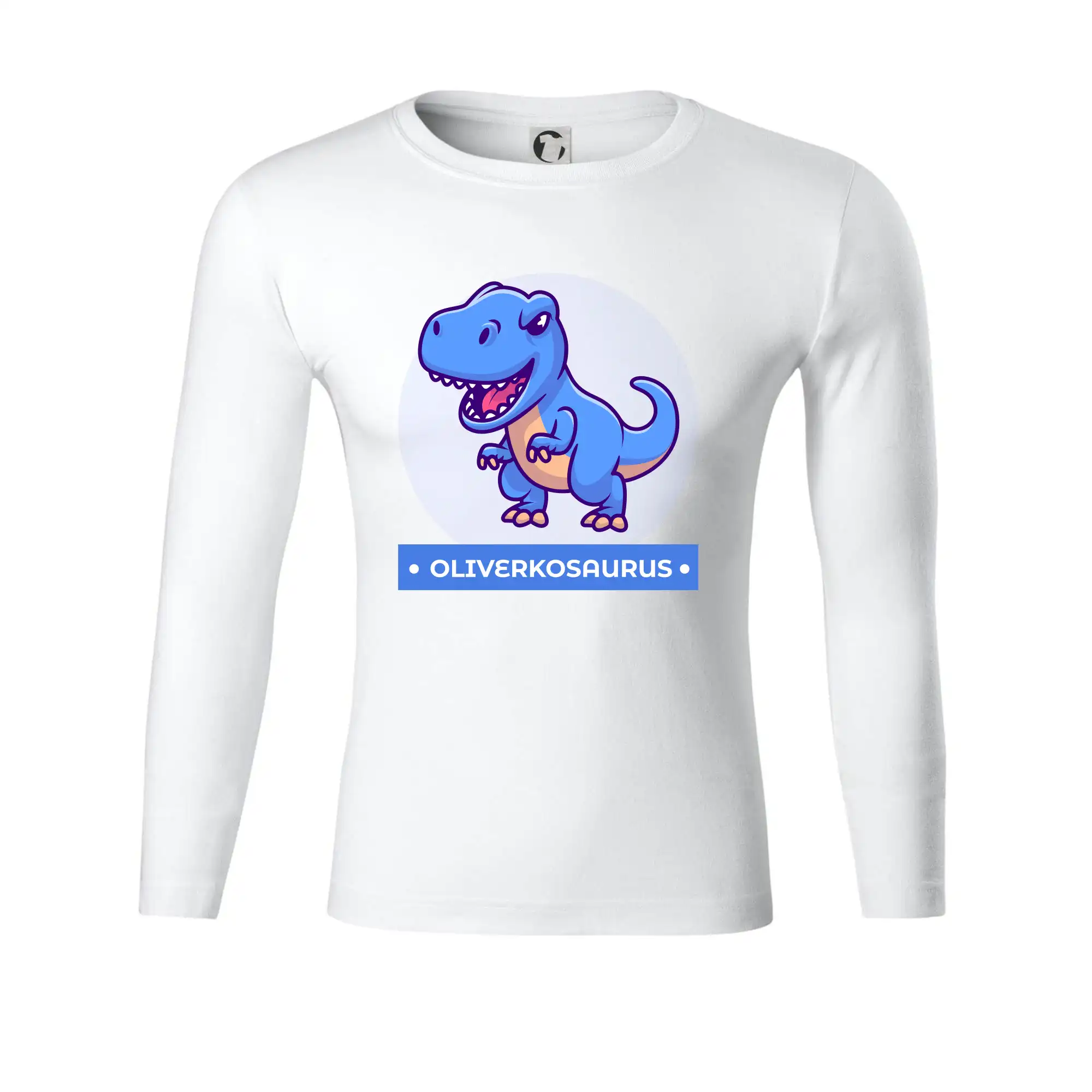 Detské tričká, mikiny a body s originálnymi potlačami | Veselé motívy pre chlapcov aj dievčatá - Dinosaurie mená - modrý dinosaurus - Tričko Progress s dlhým rukávom