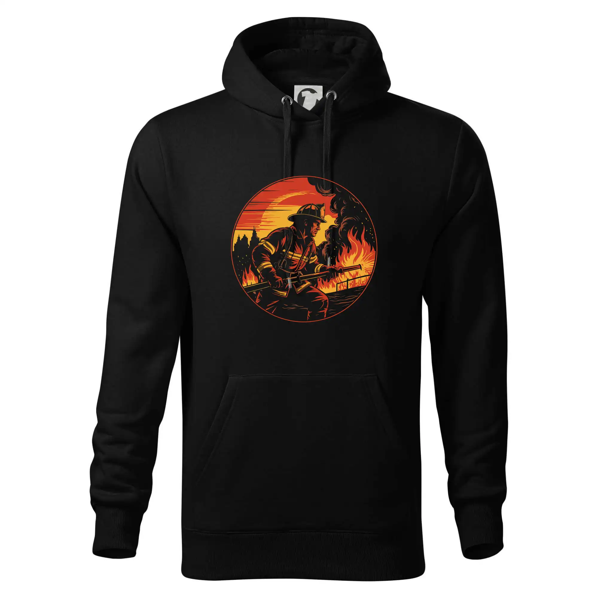 Originálne tričká pre hasičov - Hasič v kruhu hasí oheň - Mikina pánska Cape s kapucňou