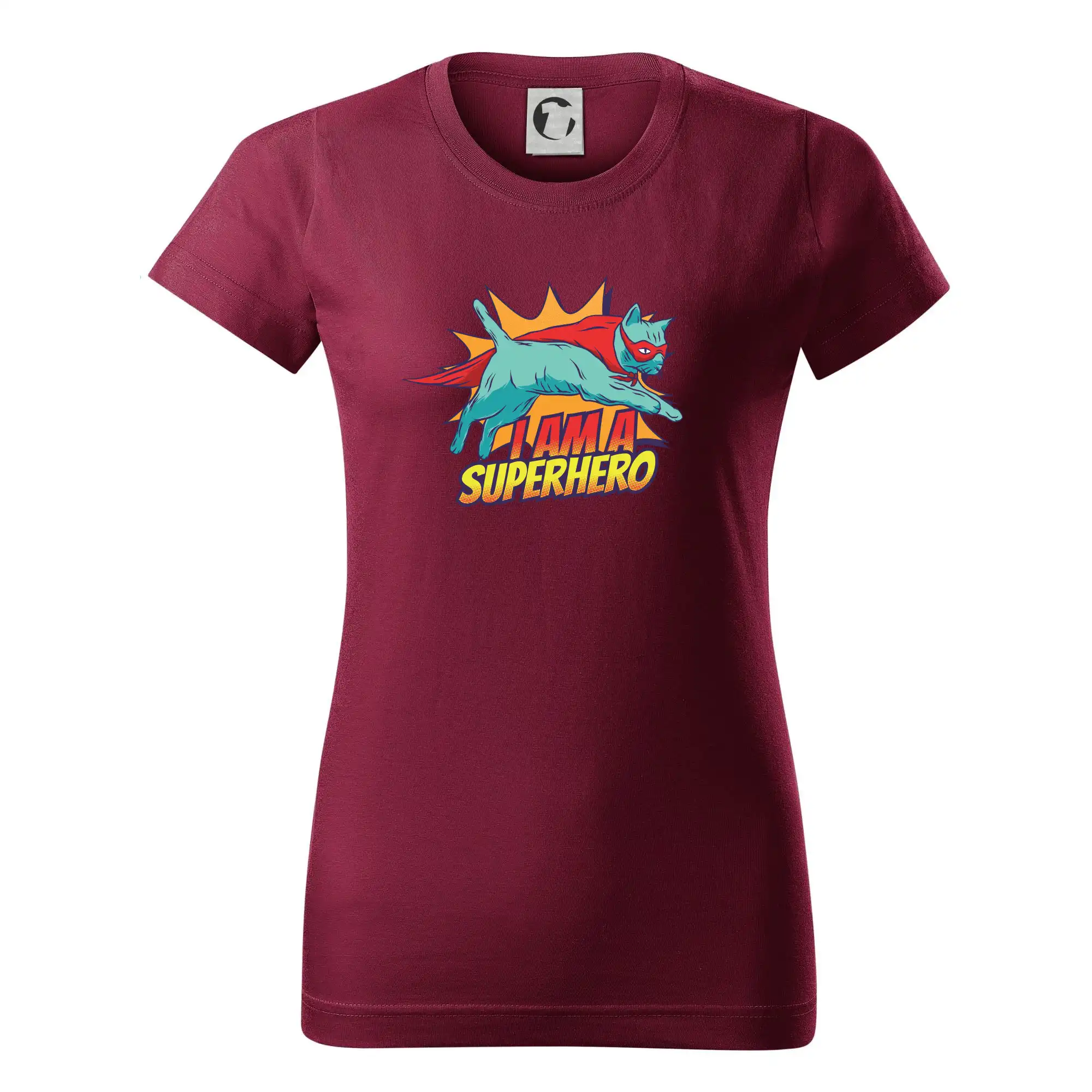 Vtipná tričká s mačkou - Mačka I am a Superhero - Dámske tričko basic - ľahko voľnejšie a dlhšie