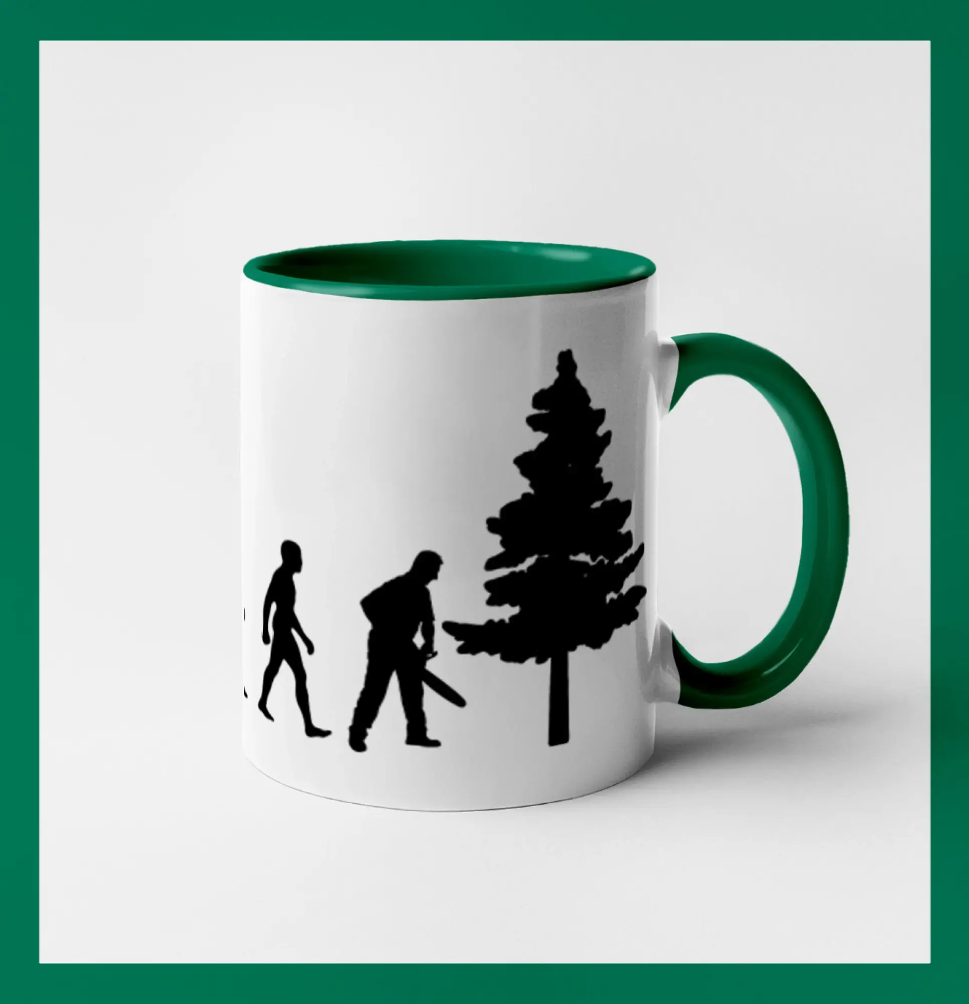 Tričká pre poľovníkov a drevorubačov - Evolúcia drevorubač - píla a strom - Hrnček 