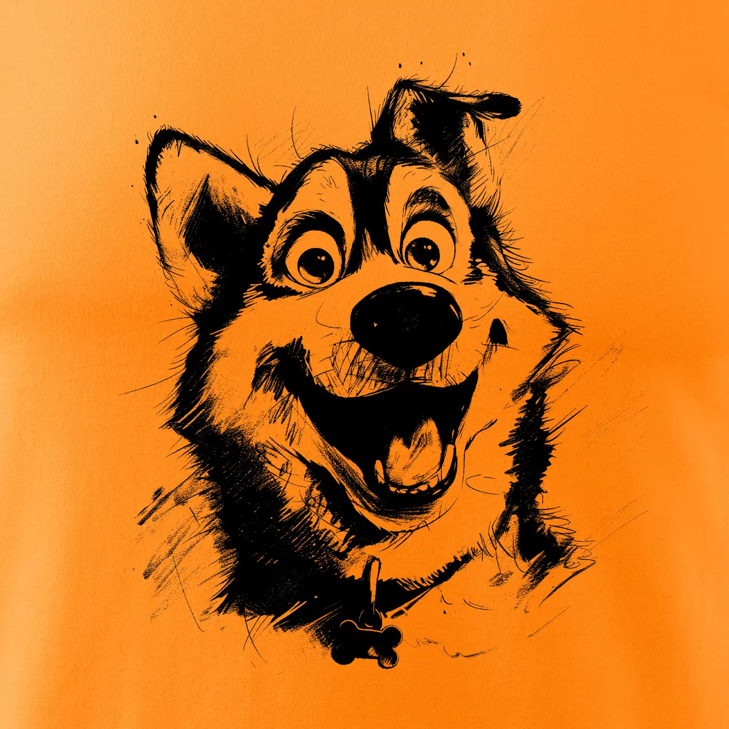 Černobílá karikatura husky
