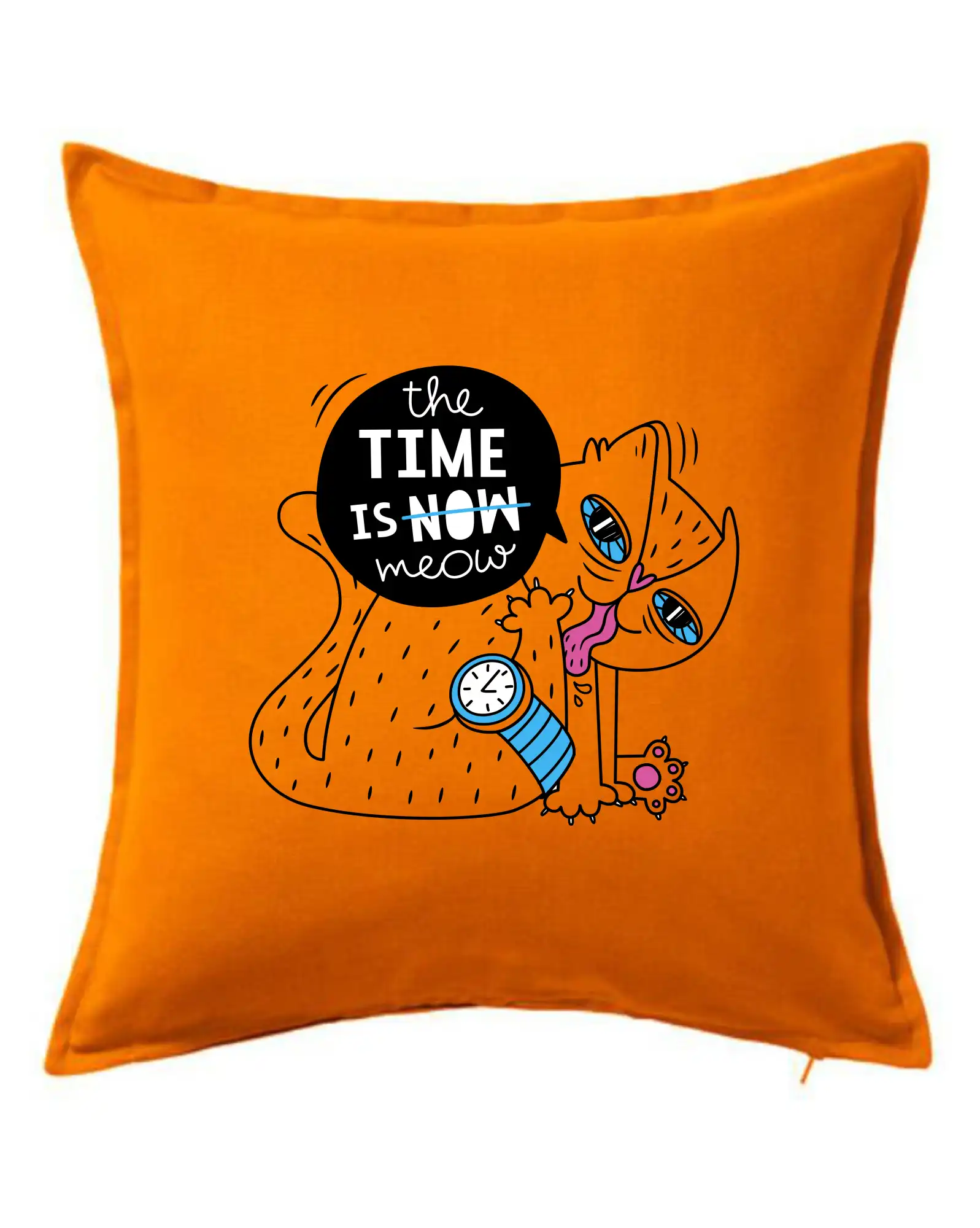 Vtipná tričká s mačkou - The time is meow - Vankúš 50x50