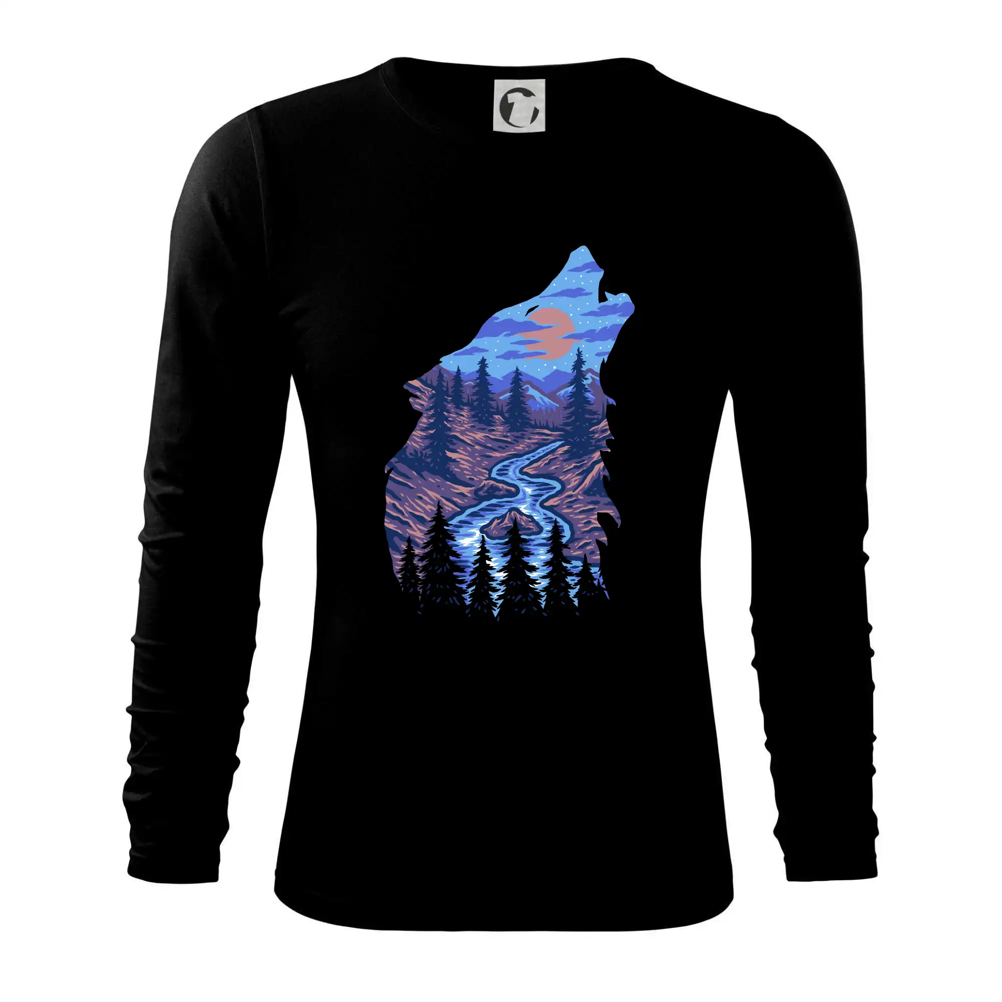 Tričká s vlkom - Obrys hlava vlka v noci - Tričko s dlhým rukávom FIT-T long sleeve