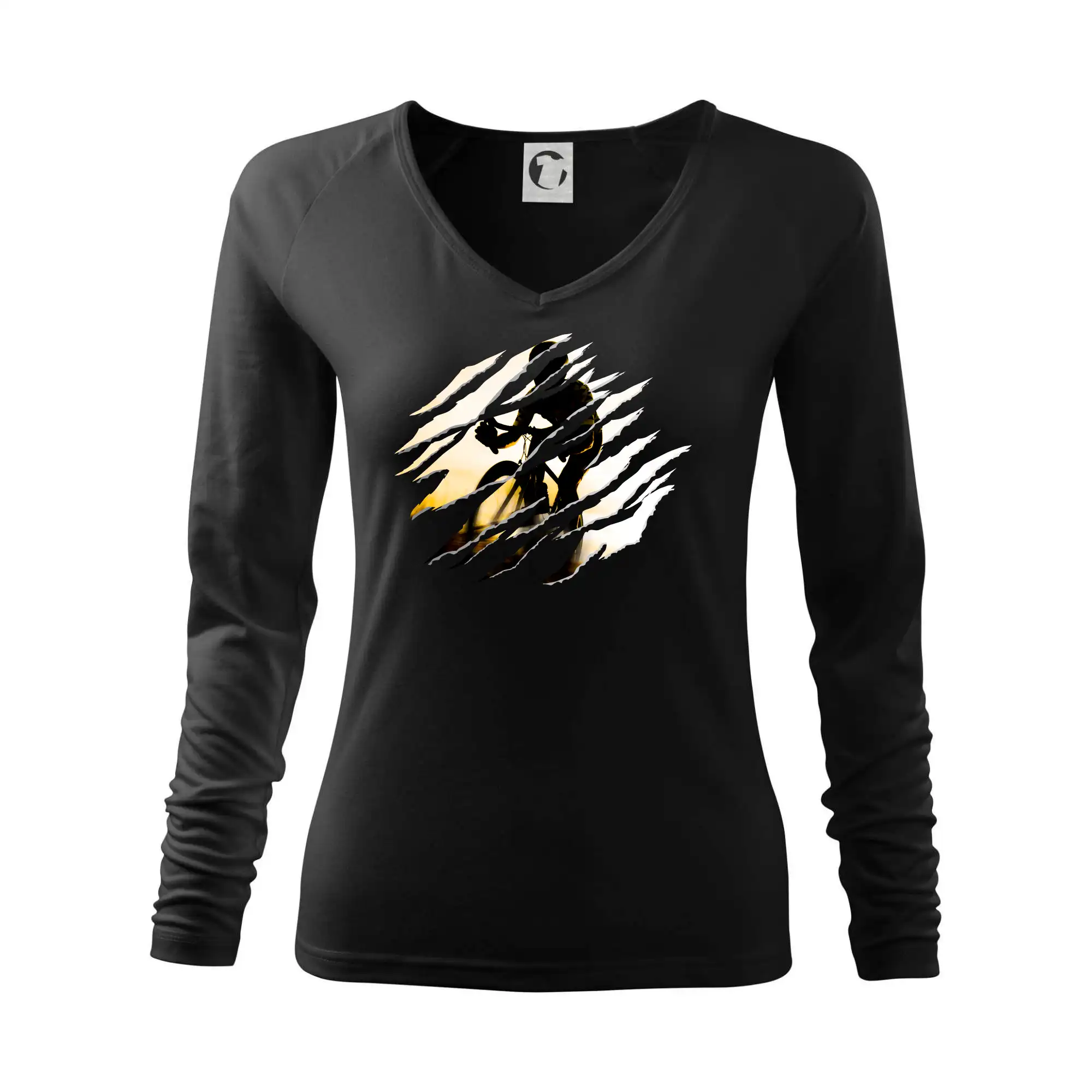 Tričko ako darček pre cyklistu - Roztrhnuté triko - cestné cyklista pri západe - Tričko dámske Elegance