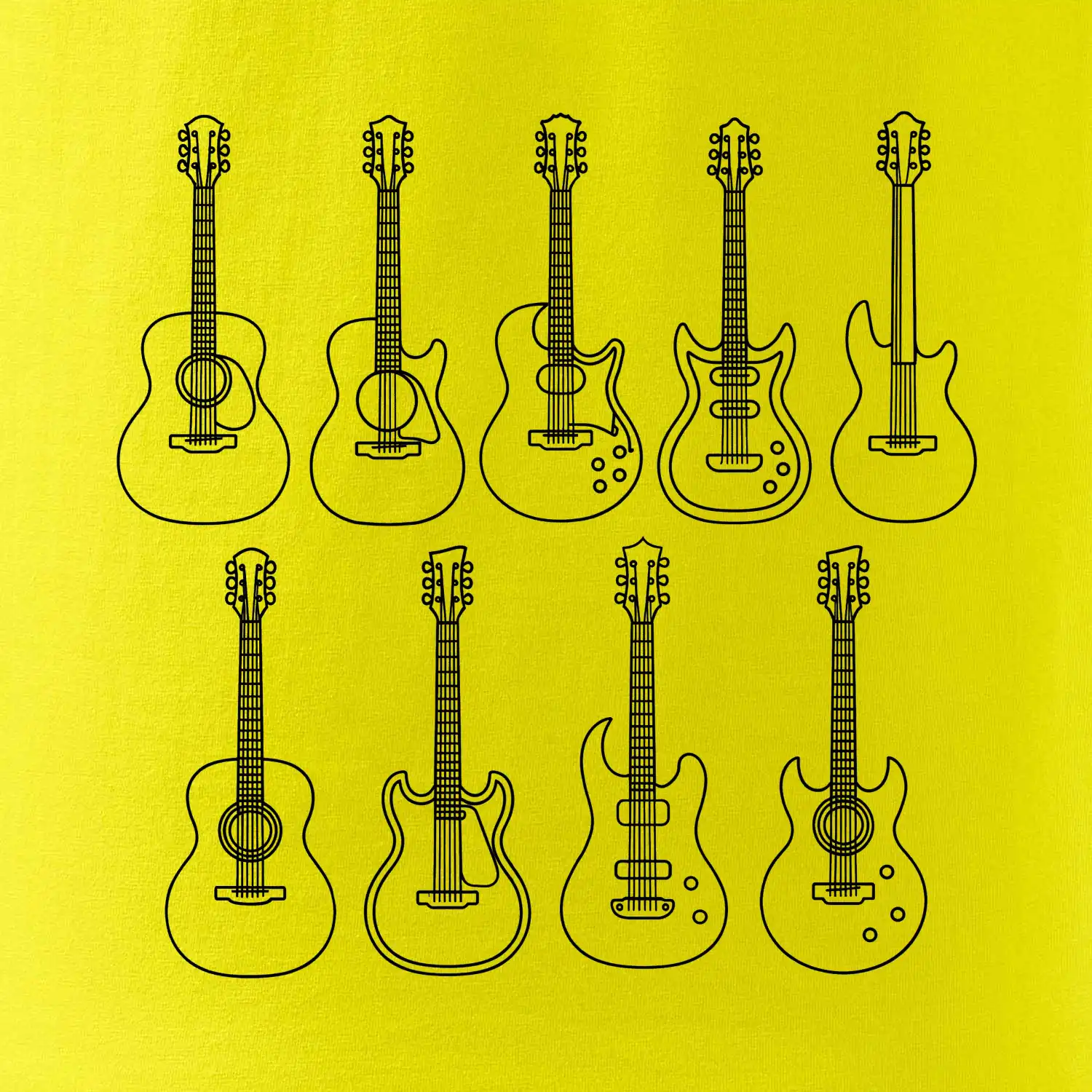 Typy kytar černé kresby