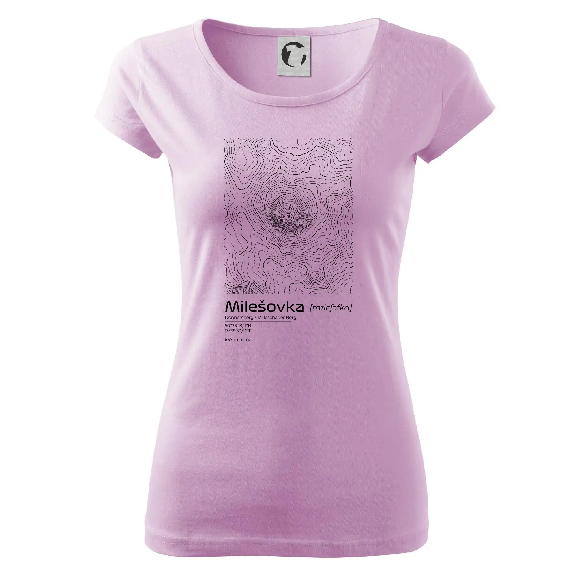 Tričká s vrstevnicami – originálne horské motívy - Milešovka - vrstevnice v obdĺžniku - Dámske tričko Pure