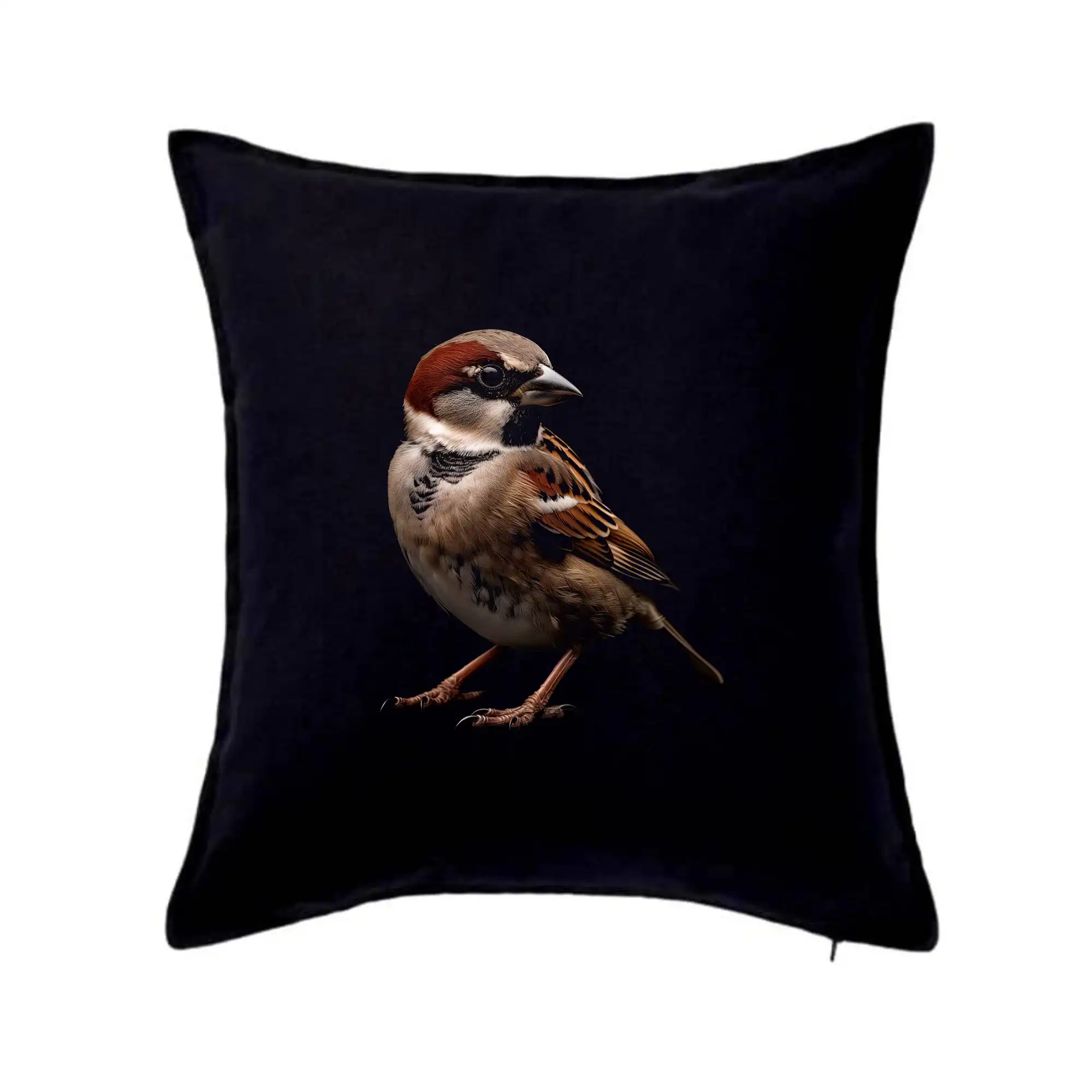 Tričko s motívmi vtákov - Vrabec poľná čierna fotka - Vankúš 50x50