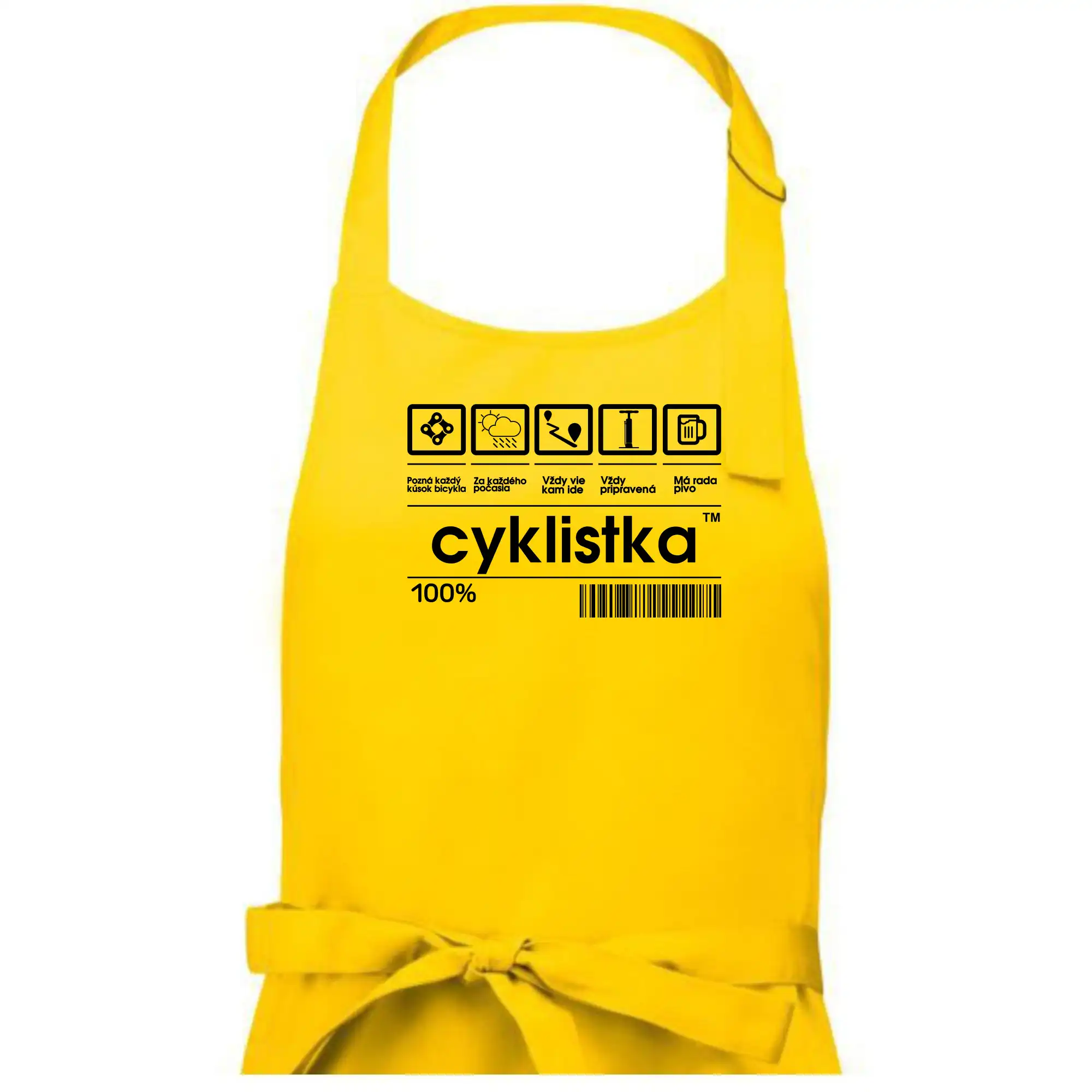 Tričko ako darček pre cyklistu - Čiarový kód - cyklistka - Dámska zástera na varenie