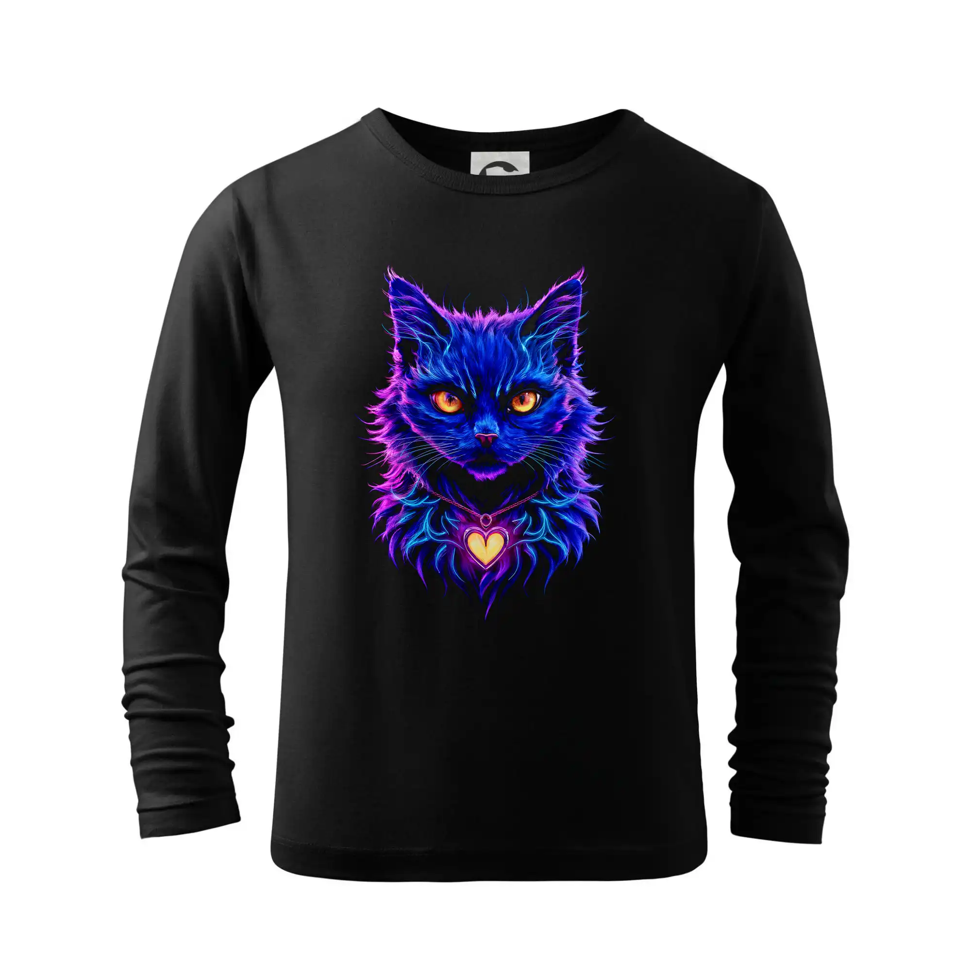 Vtipná tričká s mačkou - Fialovo modrá mačka so srdcom - Tričko detské Long Sleeve