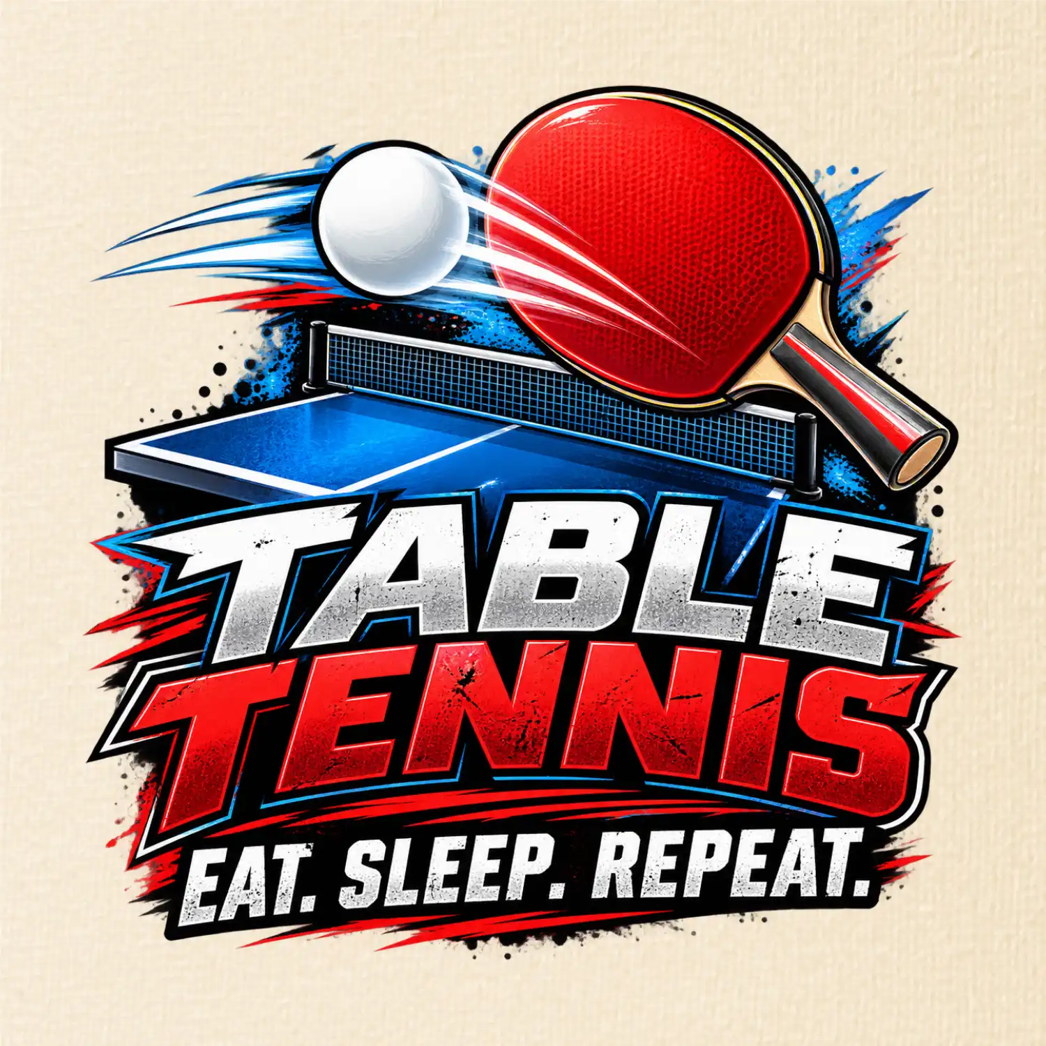 Stolní tenis pálka a míček eat sleep repeat