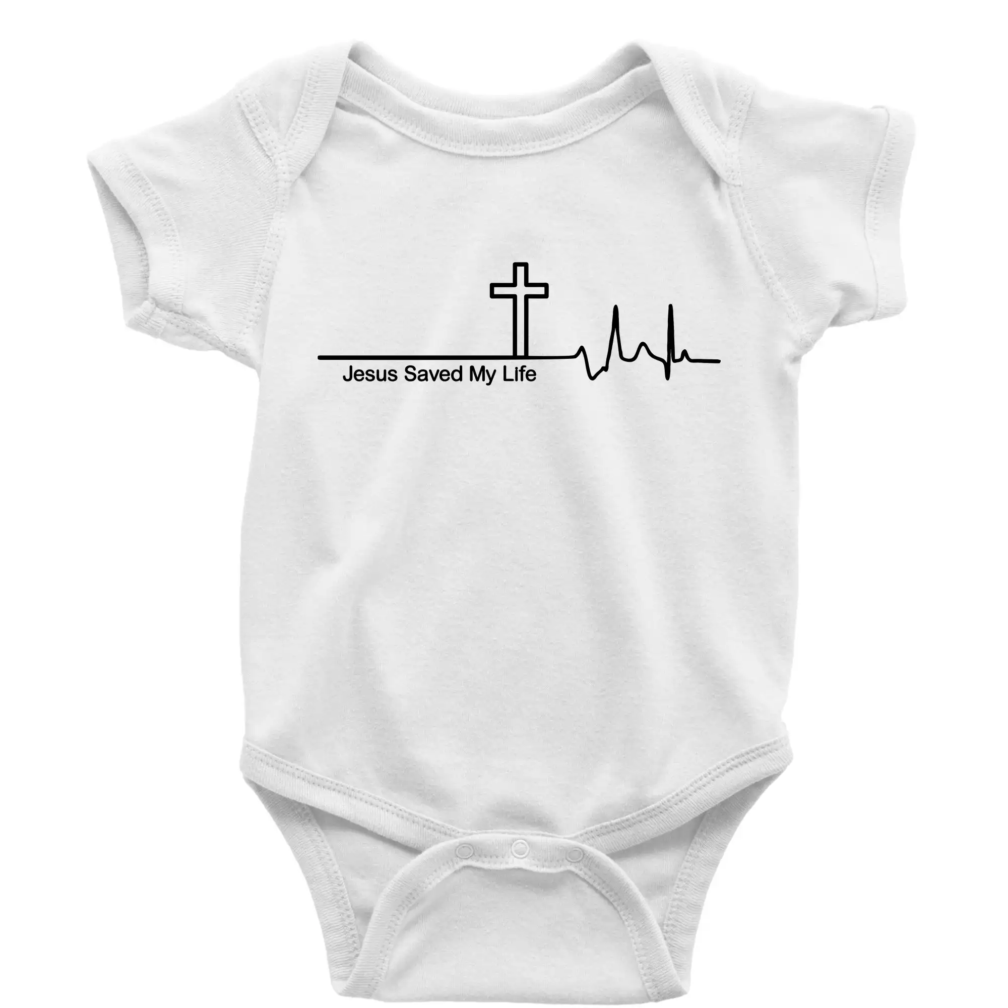 Jesus Saved My Life kríž ekg - Body dojčenské s krátkym rukávom