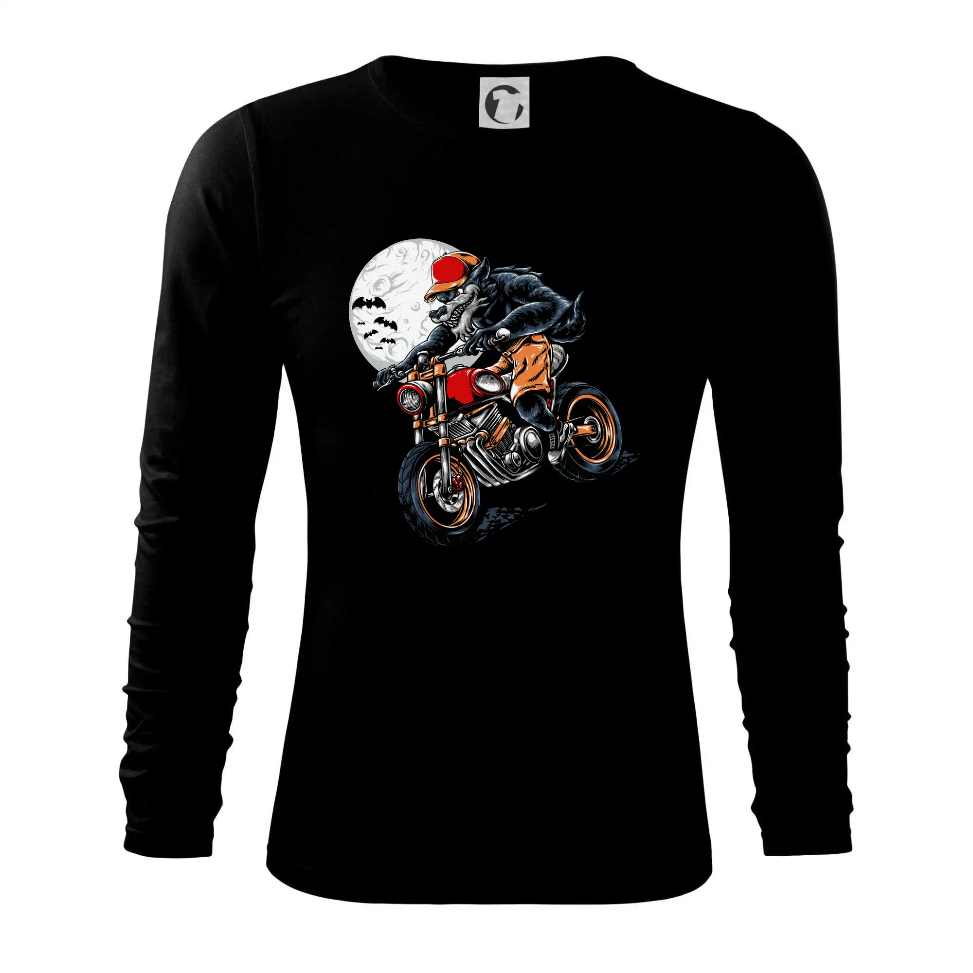 Tričká s vlkom - Kreslený vlk na motorke - Tričko s dlhým rukávom FIT-T long sleeve