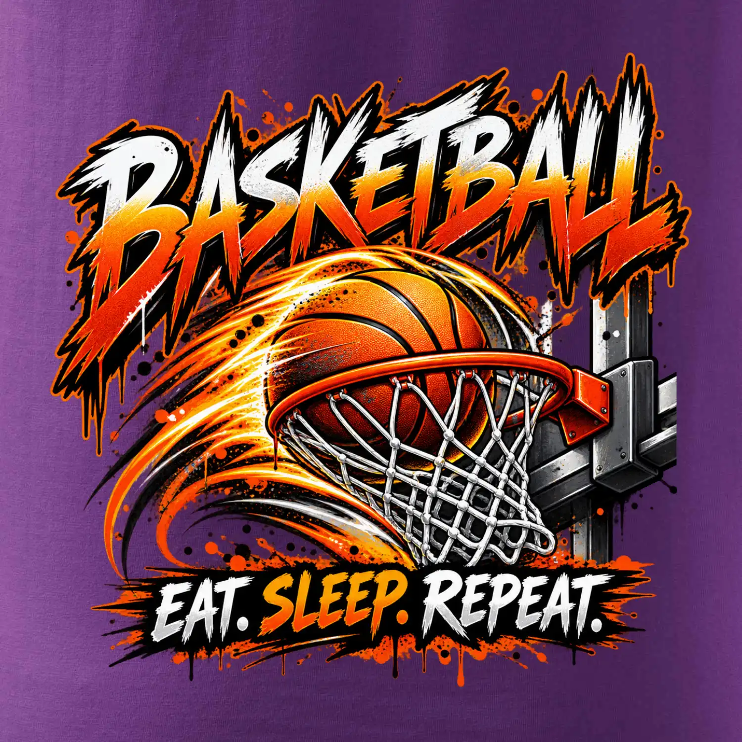Basketbalový koš s míčem eat sleep repeat