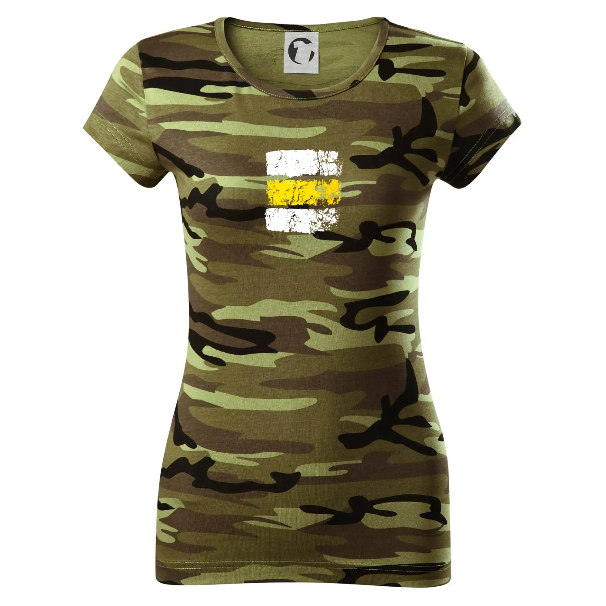 Trička pre cestovateľov - Turistická značka - žltá - Dámske maskáčové tričko