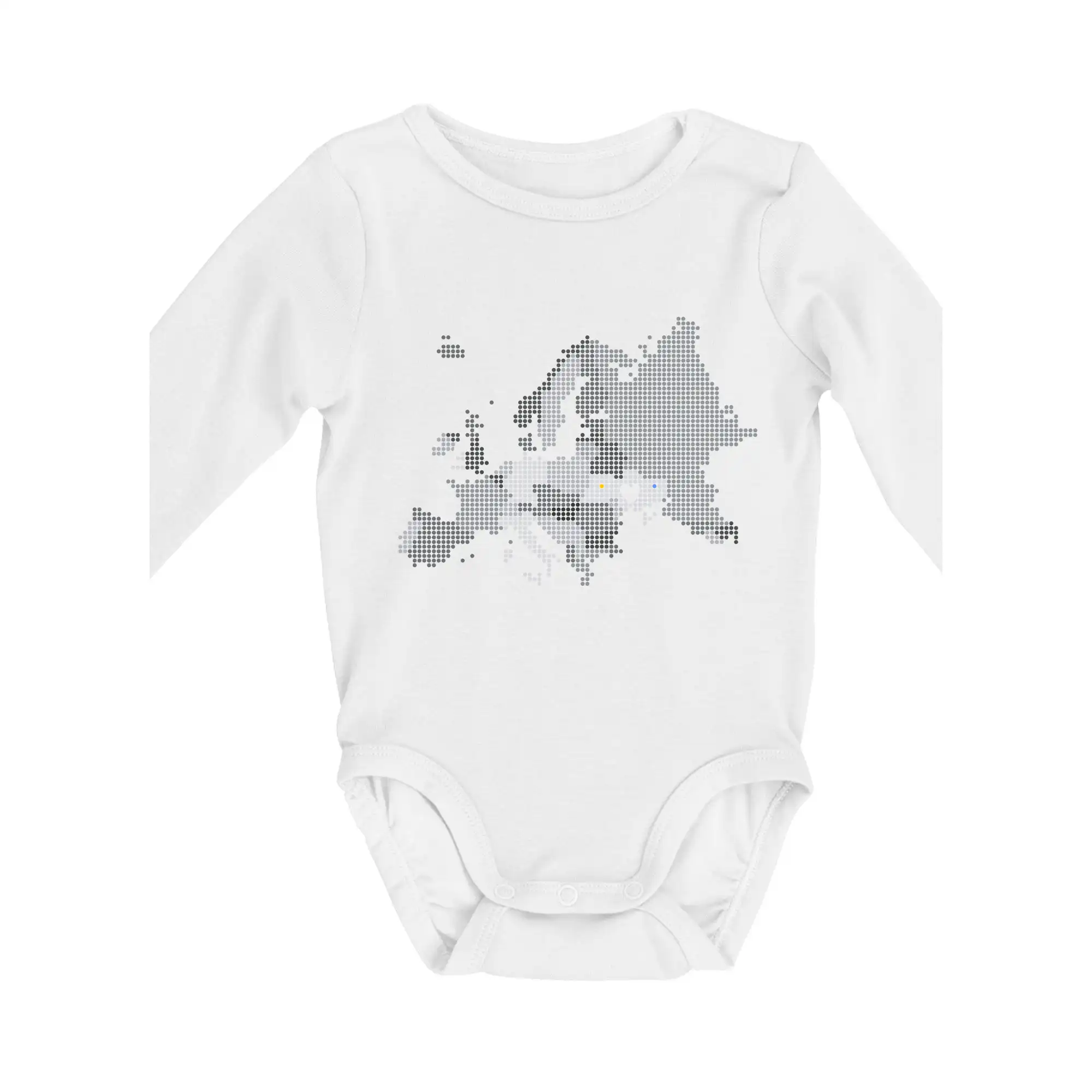 Tričká s vlajkou ukrajiny - Mapa Európy - srdce v Ukrajine - Body dojčenské s dlhým rukávom