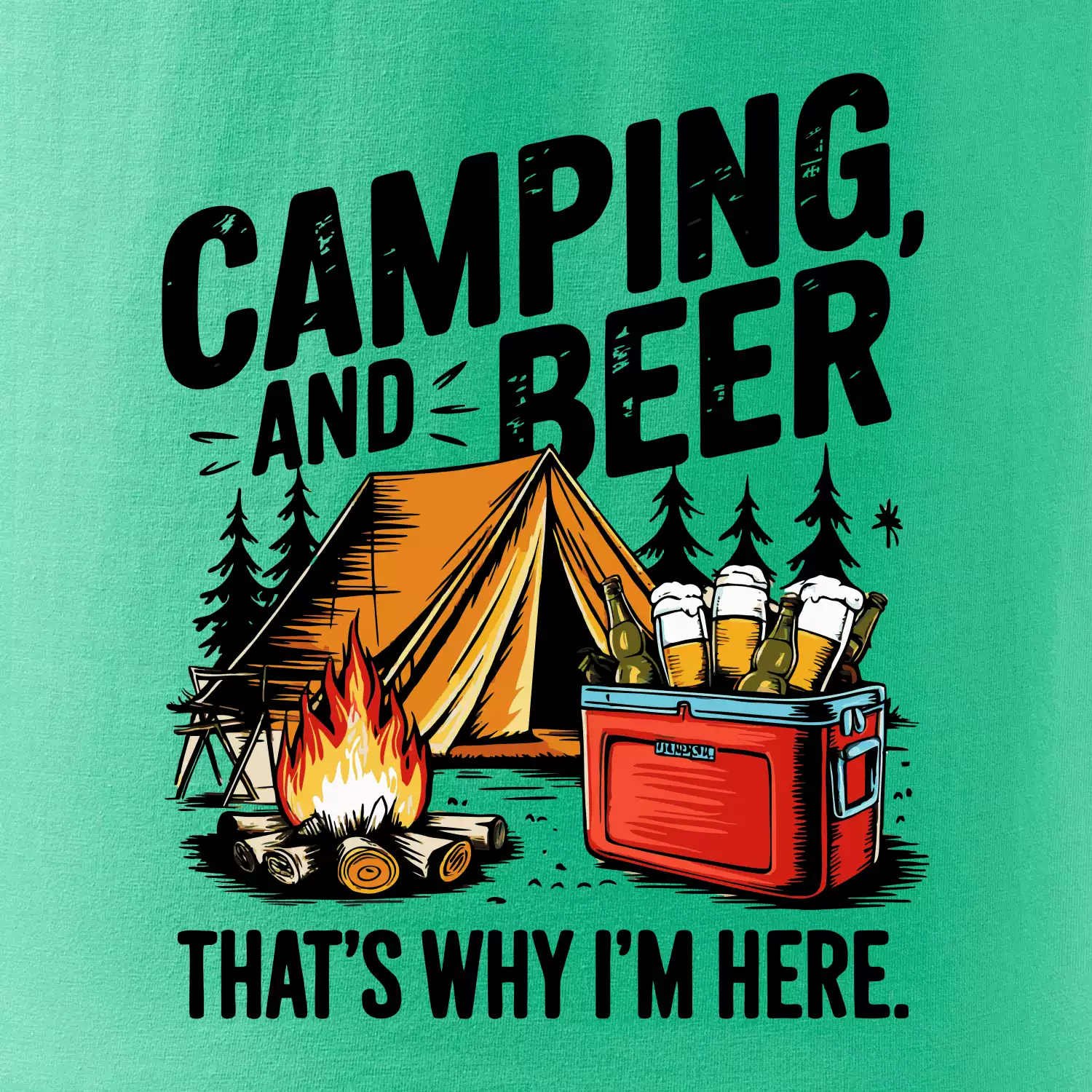 Černý nápis nápis Camping and beer