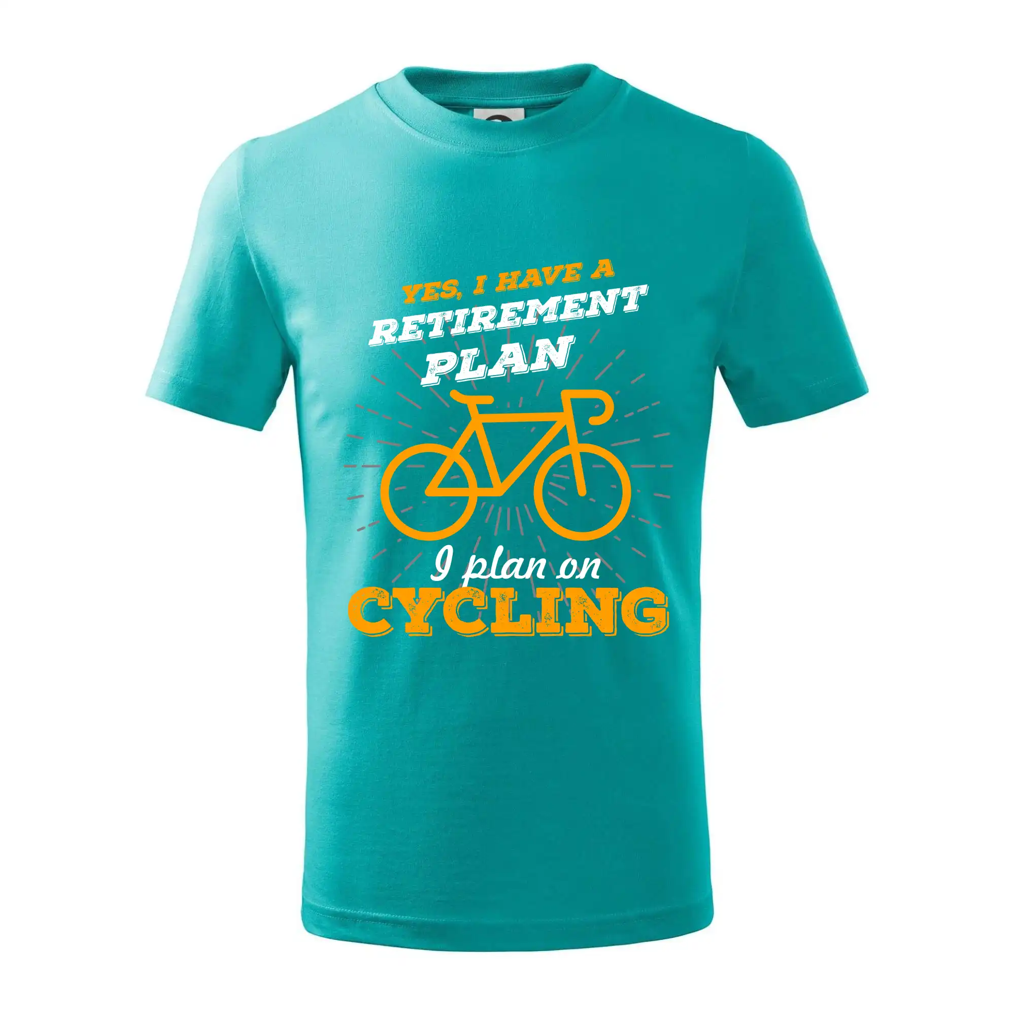 Tričko ako darček pre cyklistu - Oranžové koleso - Yes, I have a retirement plan, Aj plan on cycling - Tričko detské bavlnené