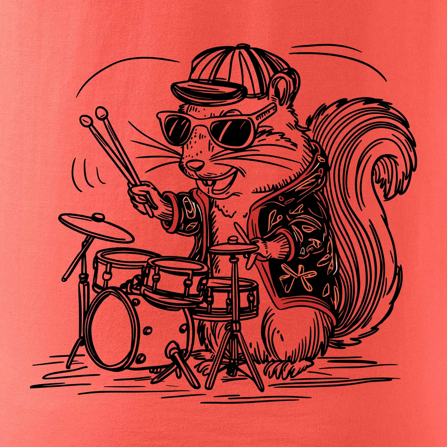Squirrel playing drums