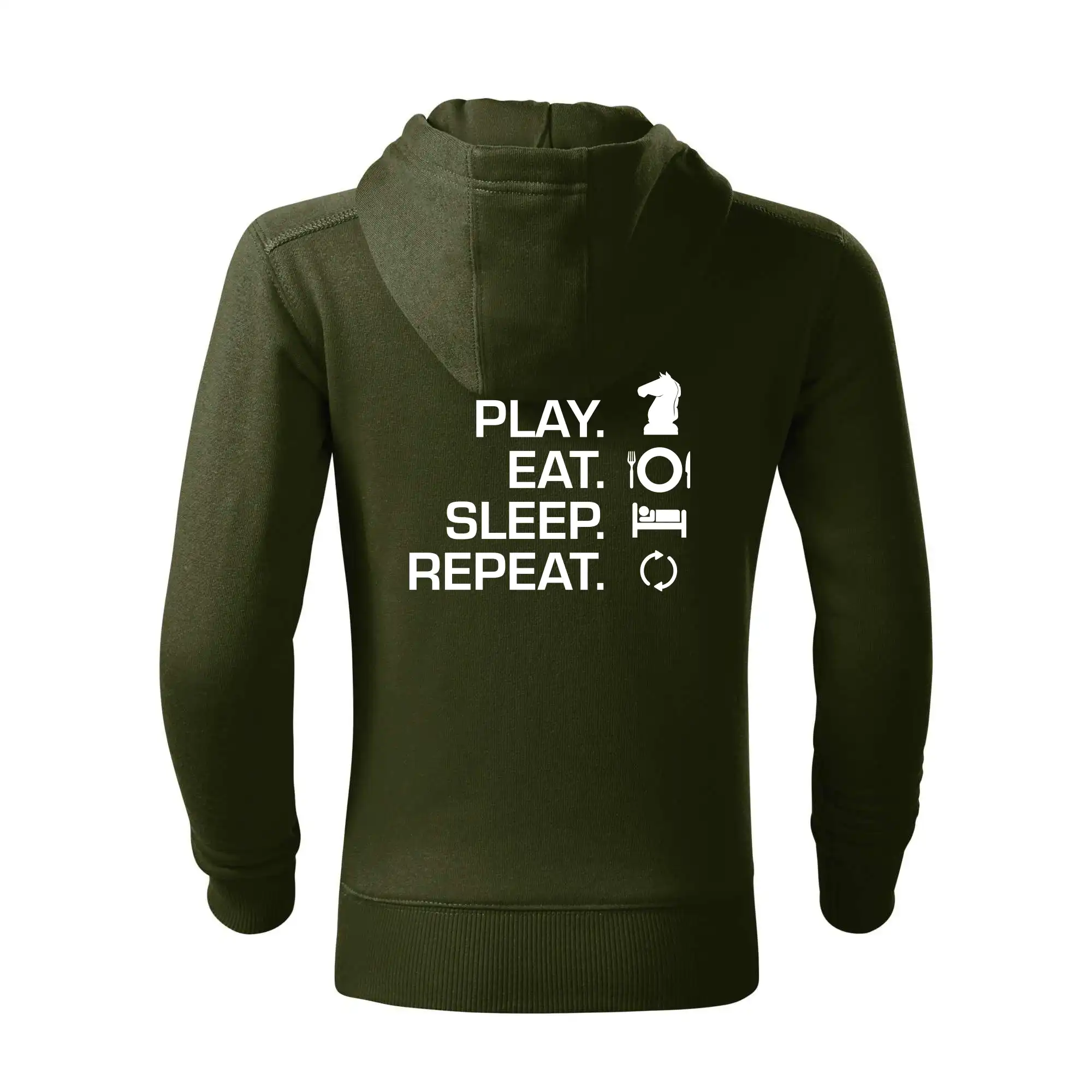 Tričká pre hráčov - Eat sleep play - šach - Detská s kapucňou na zips