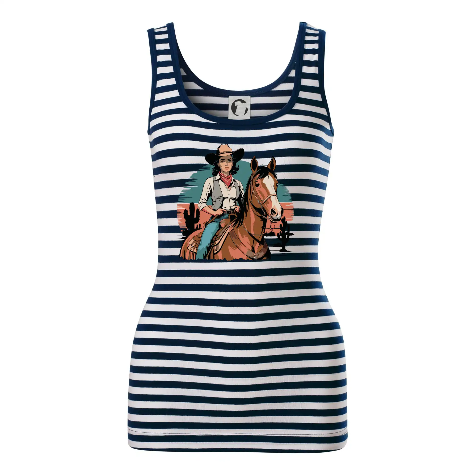 Tričká s koňmi - Cowgirl vintage na koni - Sailor tielko na vodu