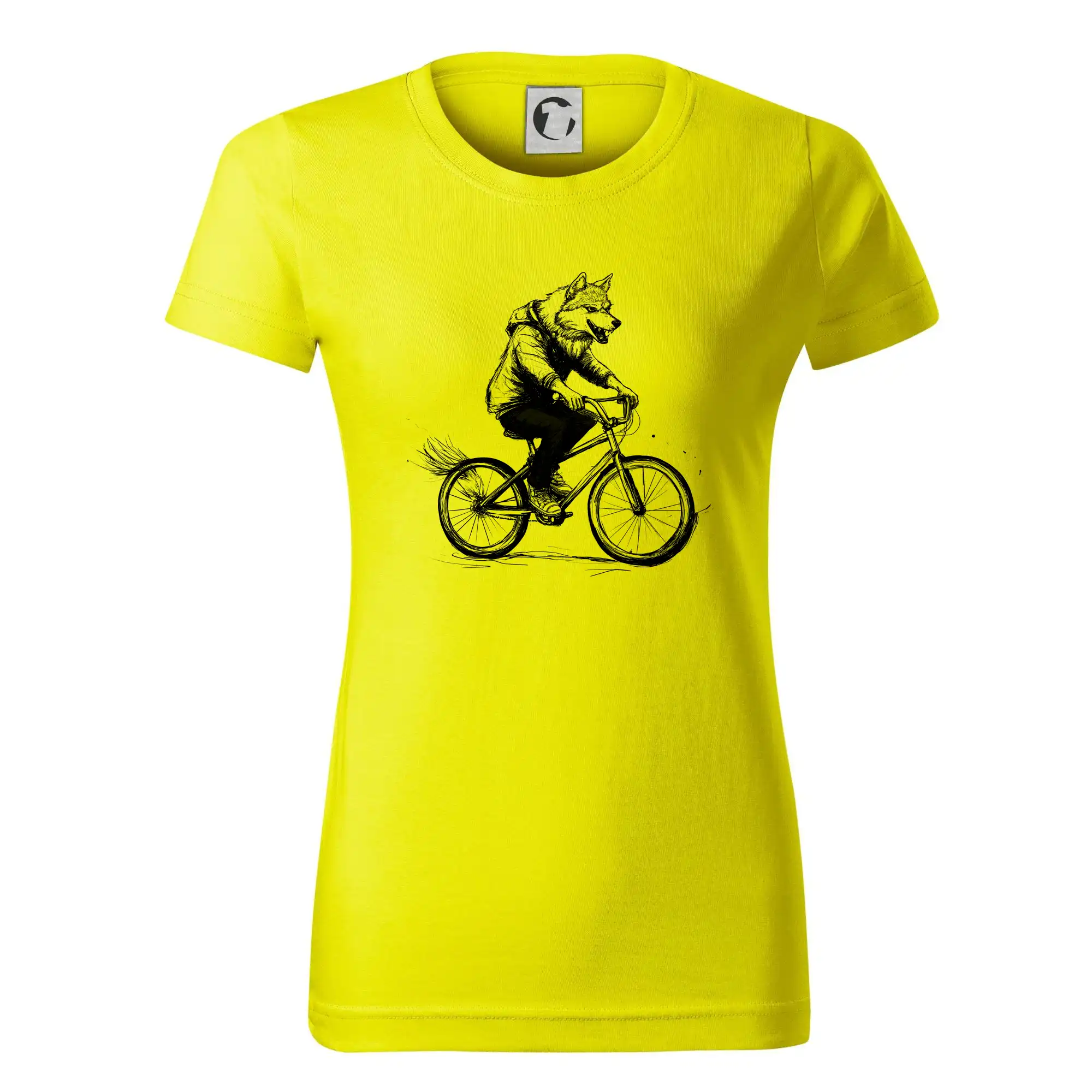 Tričko ako darček pre cyklistu - Vlk na bicykli - Dámske tričko basic - ľahko voľnejšie a dlhšie