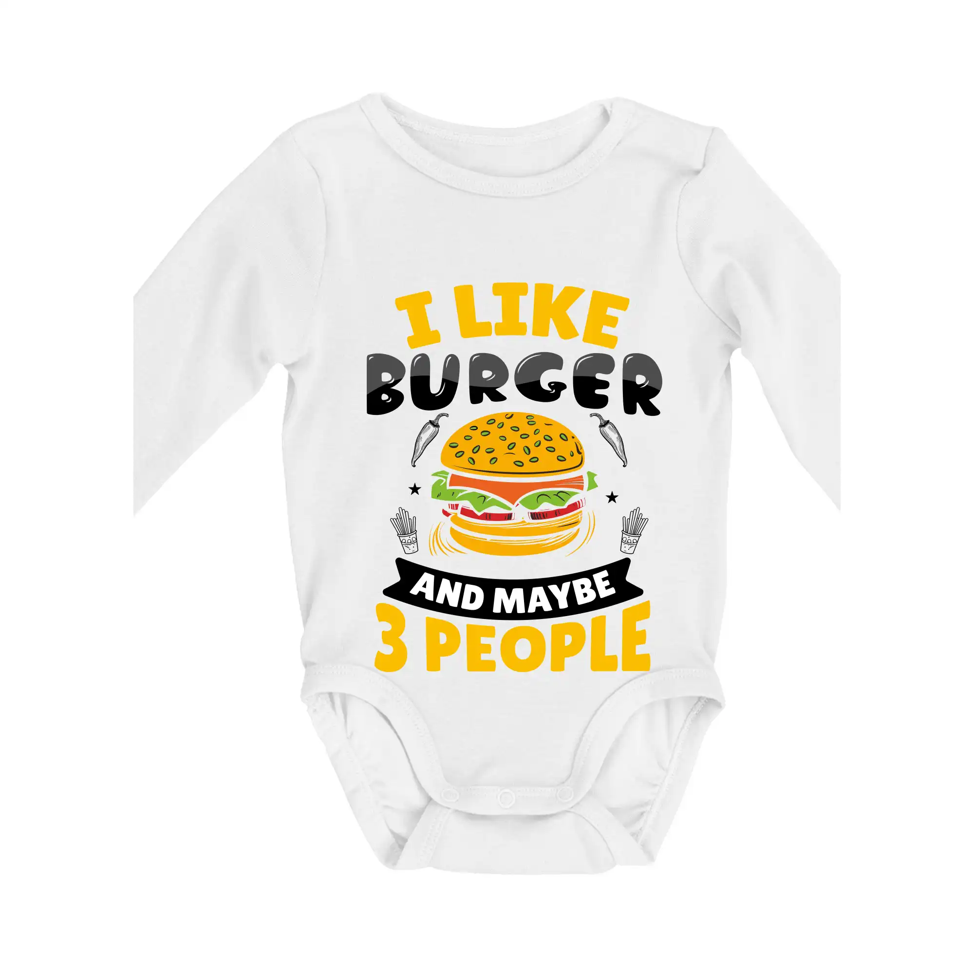 Tričká a zástery na grilovanie - I like burger and maybe 3 people - Body dojčenské s dlhým rukávom