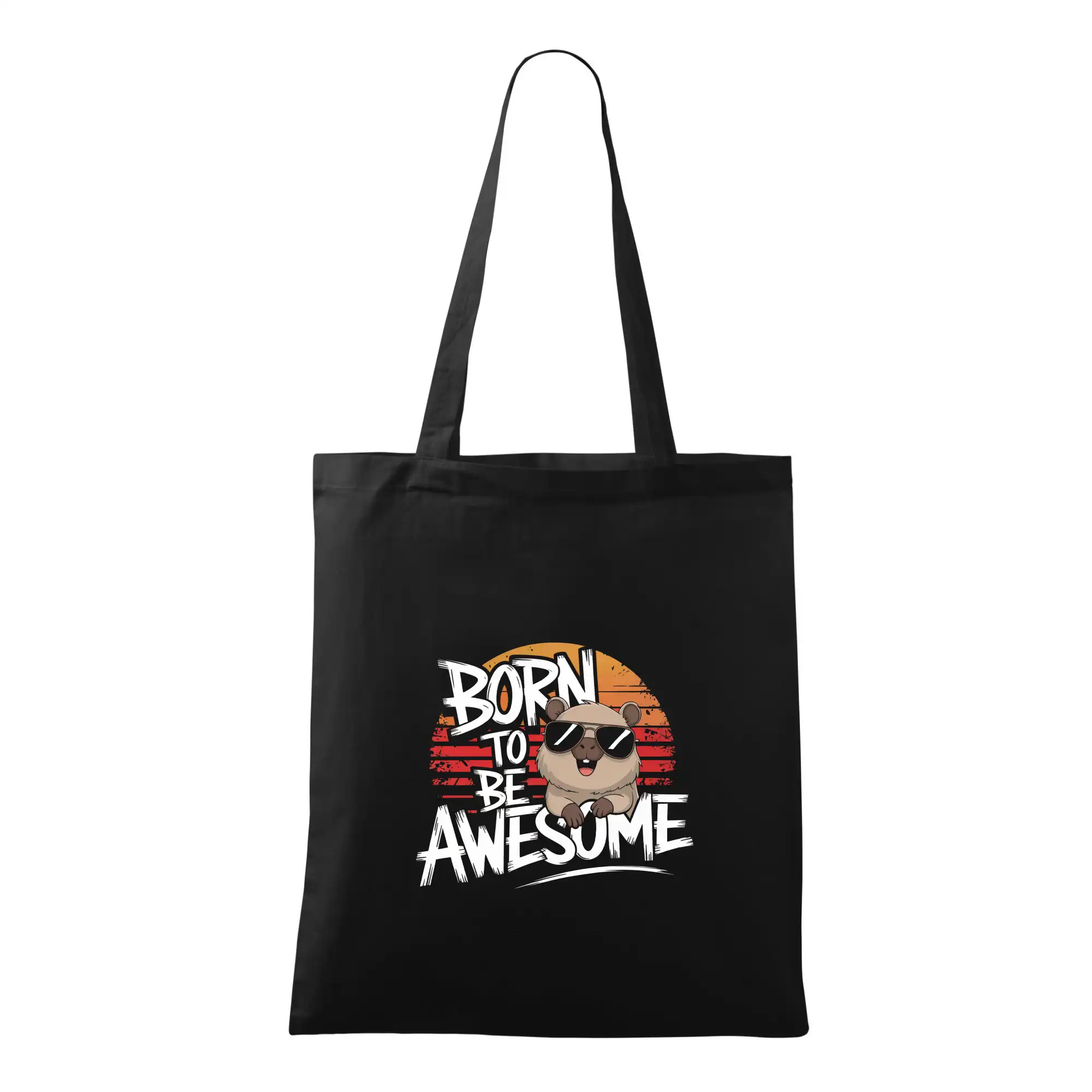 Tričká so zvieratami - Capybara born be awesome nápis uprostred - Taška bavlnená