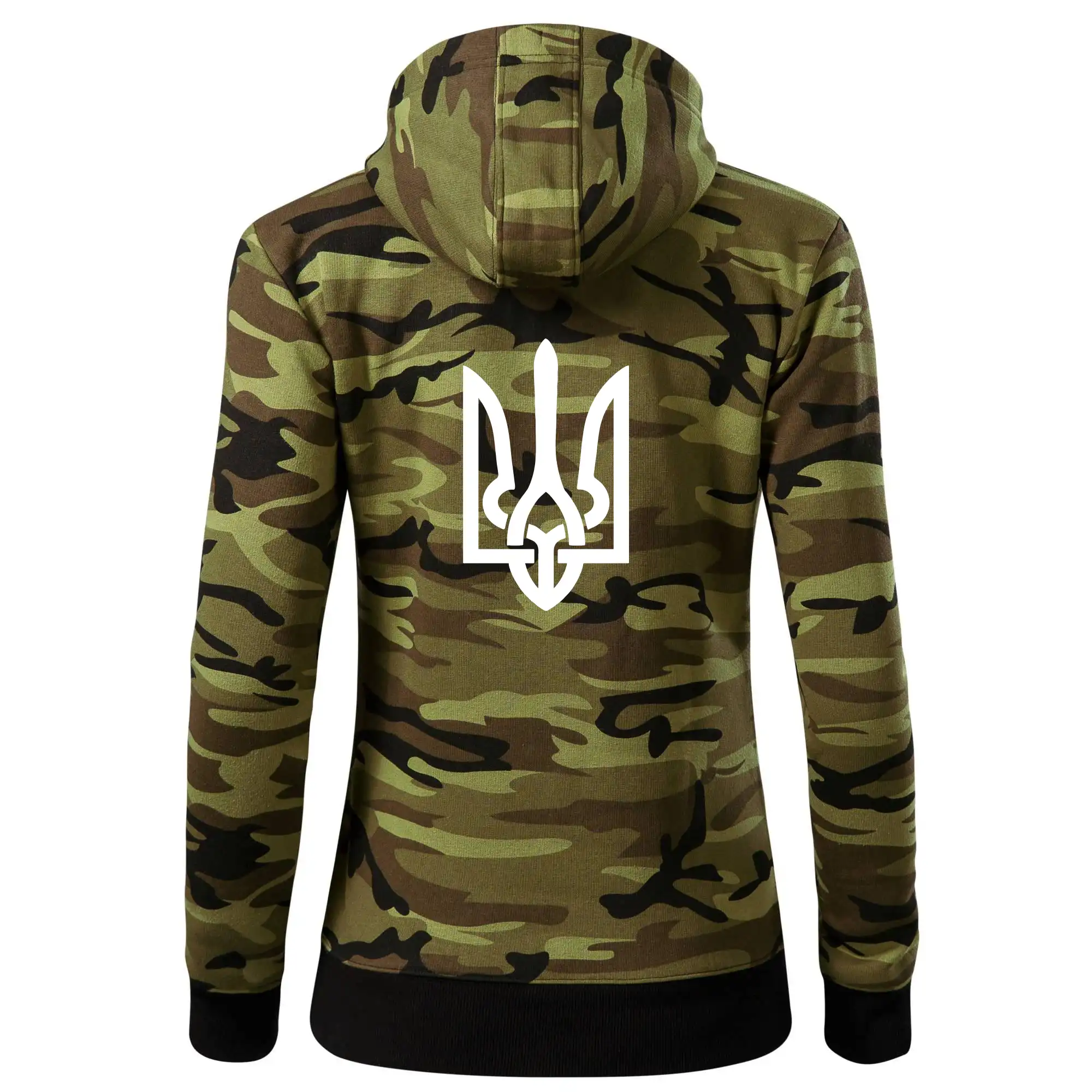 Tričká s vlajkou ukrajiny - Ukrajina trojzubec veľký - Mikina dámska trendy zipper s kapucňou