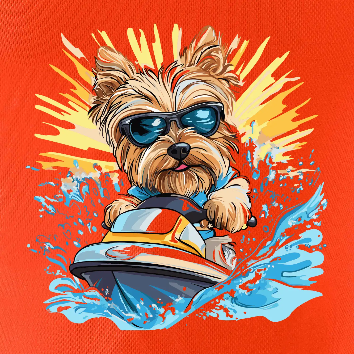 Yorkšírský teriér na vodním skútru