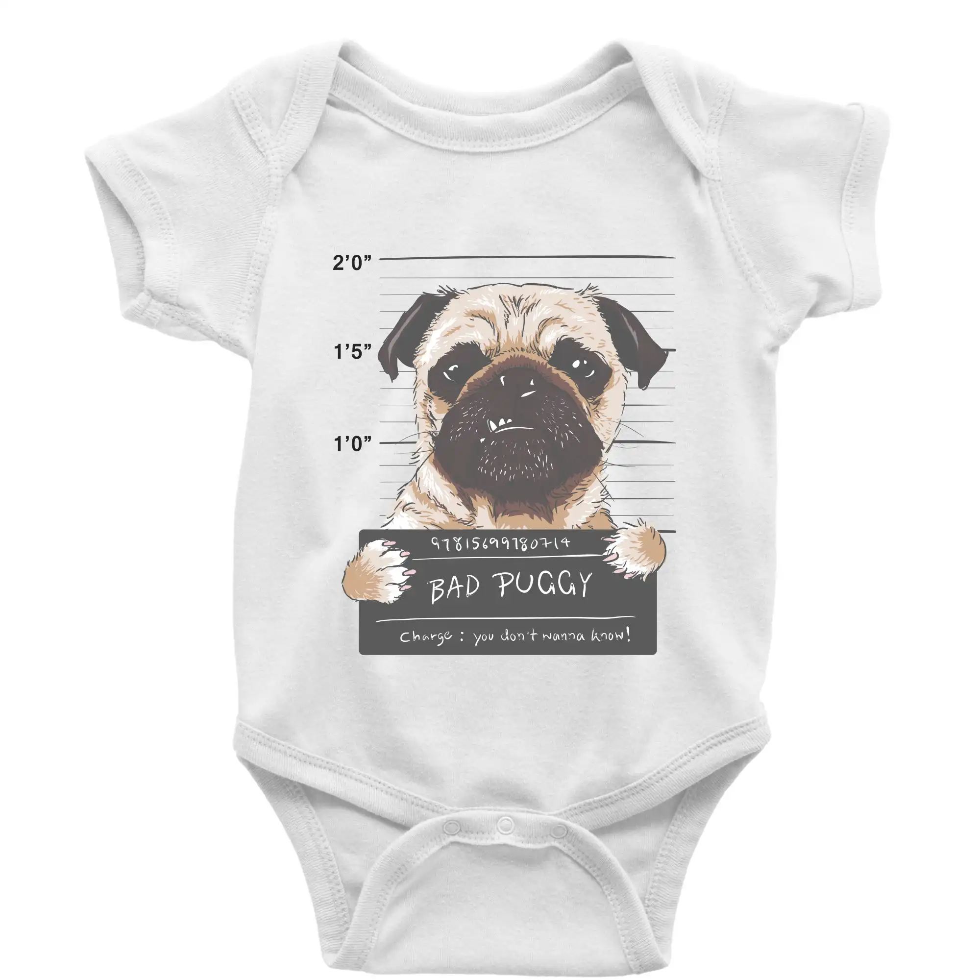 Mops na tričku - Mops - Bad Puggy - Body dojčenské s krátkym rukávom