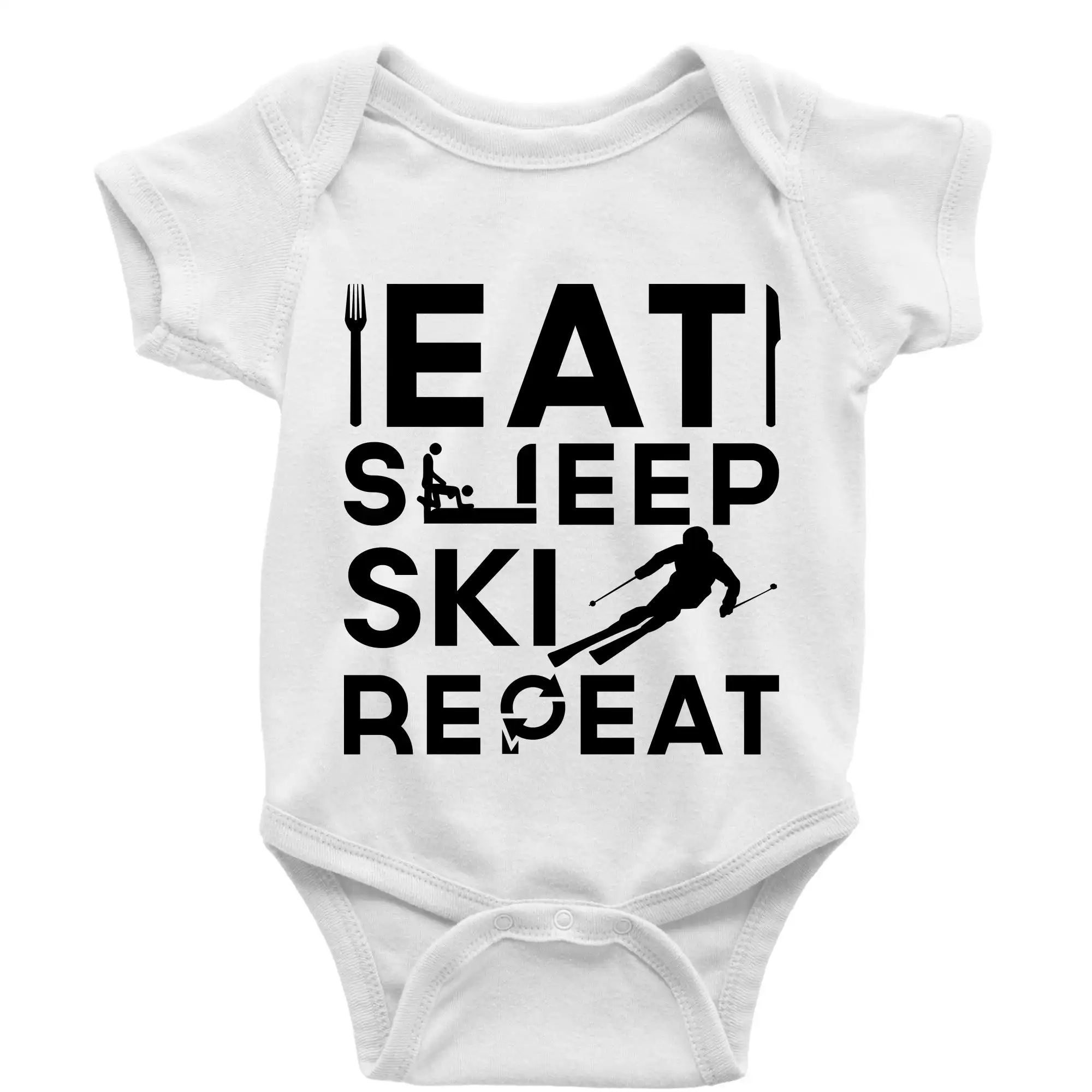 Lyže a Snowboard - Eat sleep ski repeat - Body dojčenské s krátkym rukávom