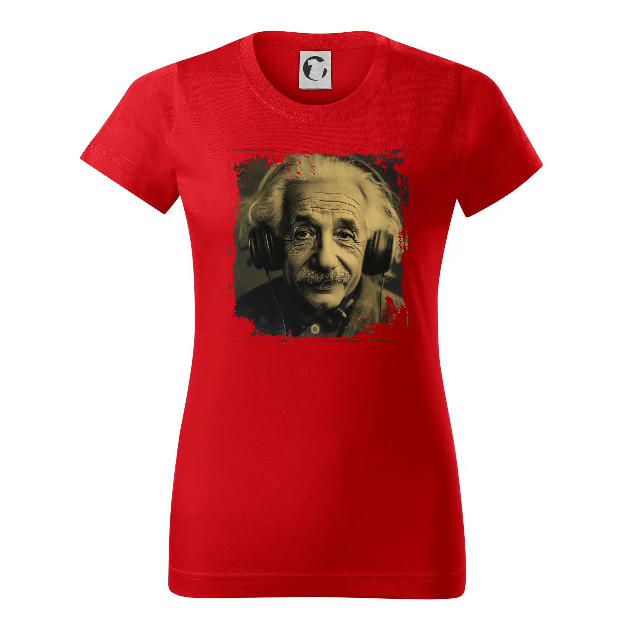 Vtipné tričká pre fyziky - Albert Einstein so slúchadlami - Dámske tričko basic - ľahko voľnejšie a dlhšie