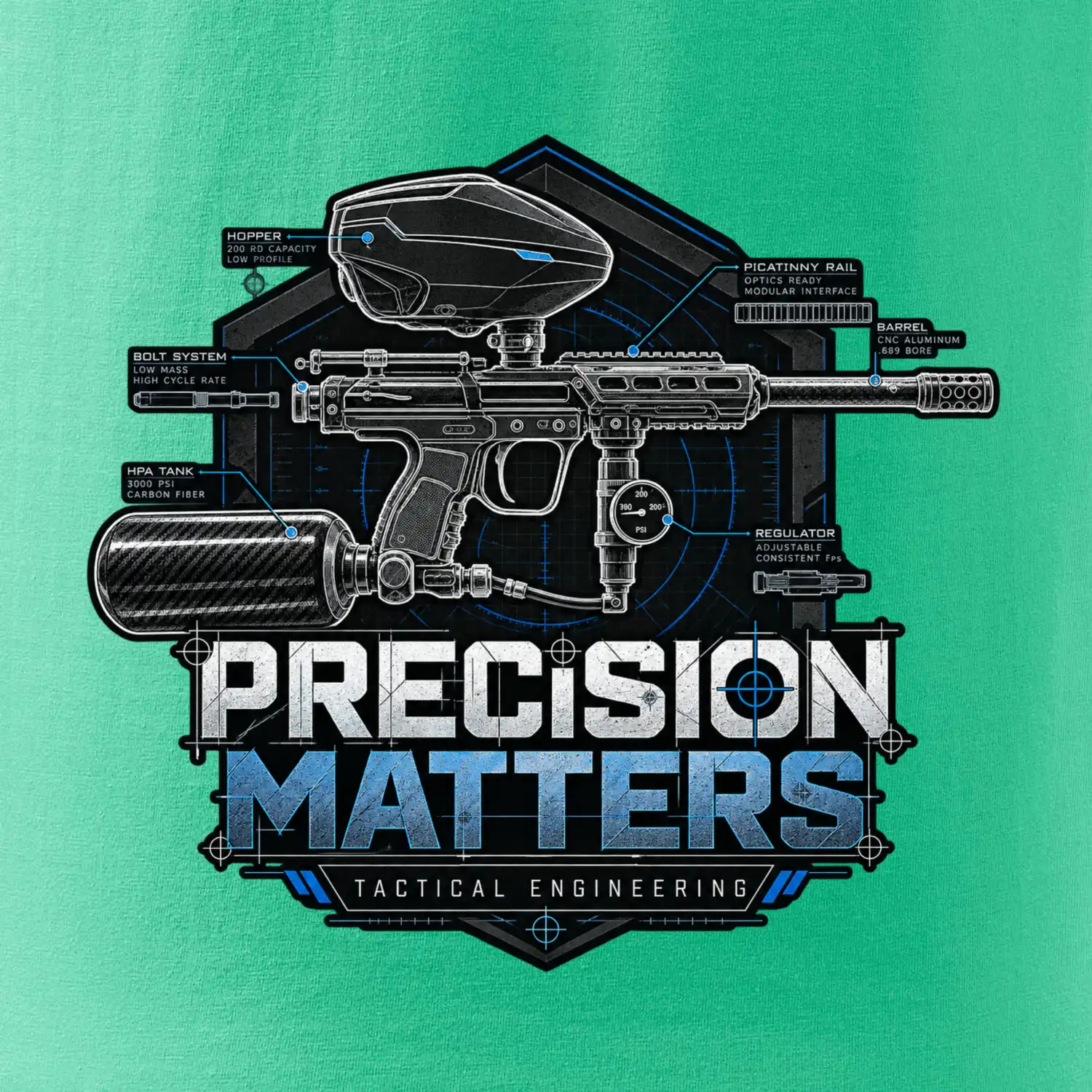 Technický nákres precision matters paintball
