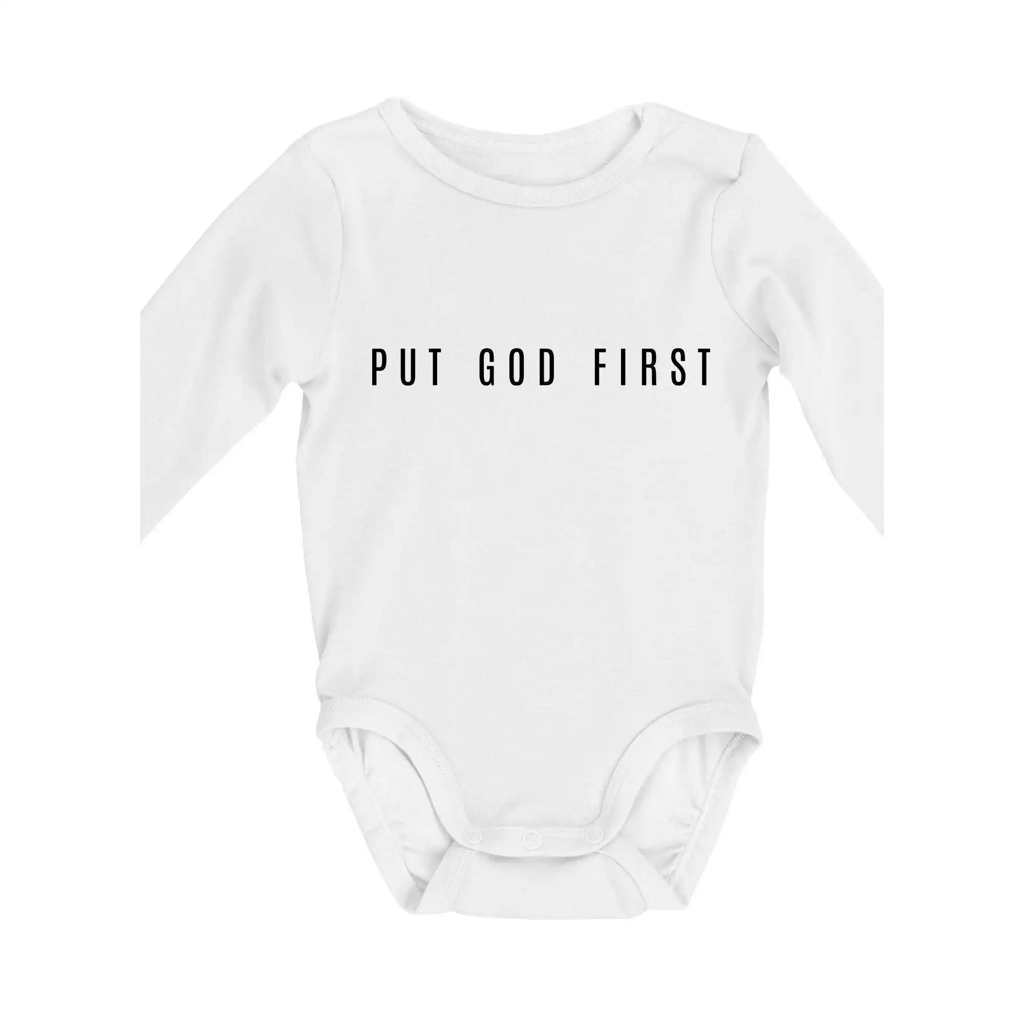 Put God first slabý nápis - Body dojčenské s dlhým rukávom