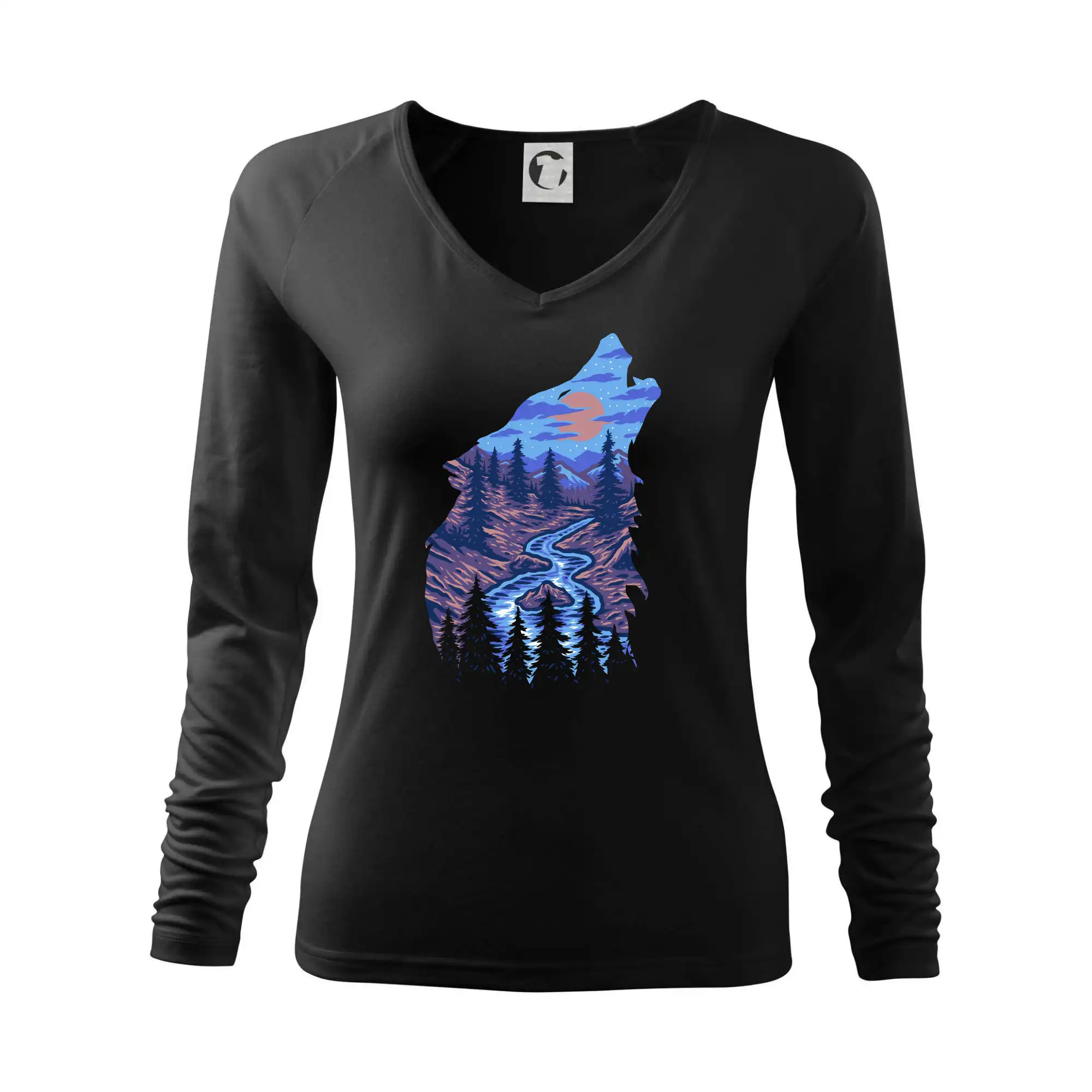 Tričká s vlkom - Obrys hlava vlka v noci - Tričko dámske Elegance