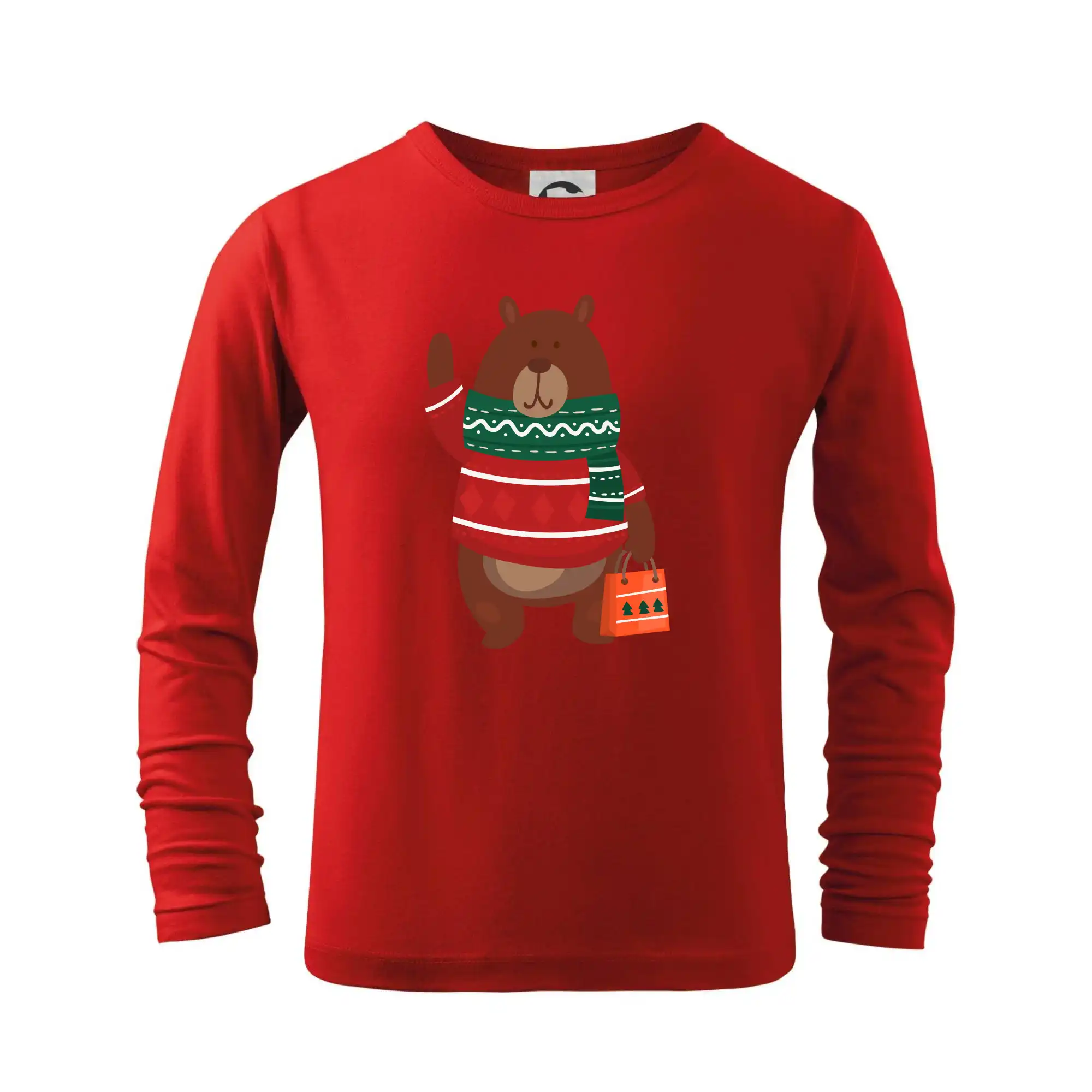 Vianočné tričká - Medveď s darčekom - Tričko detské Long Sleeve