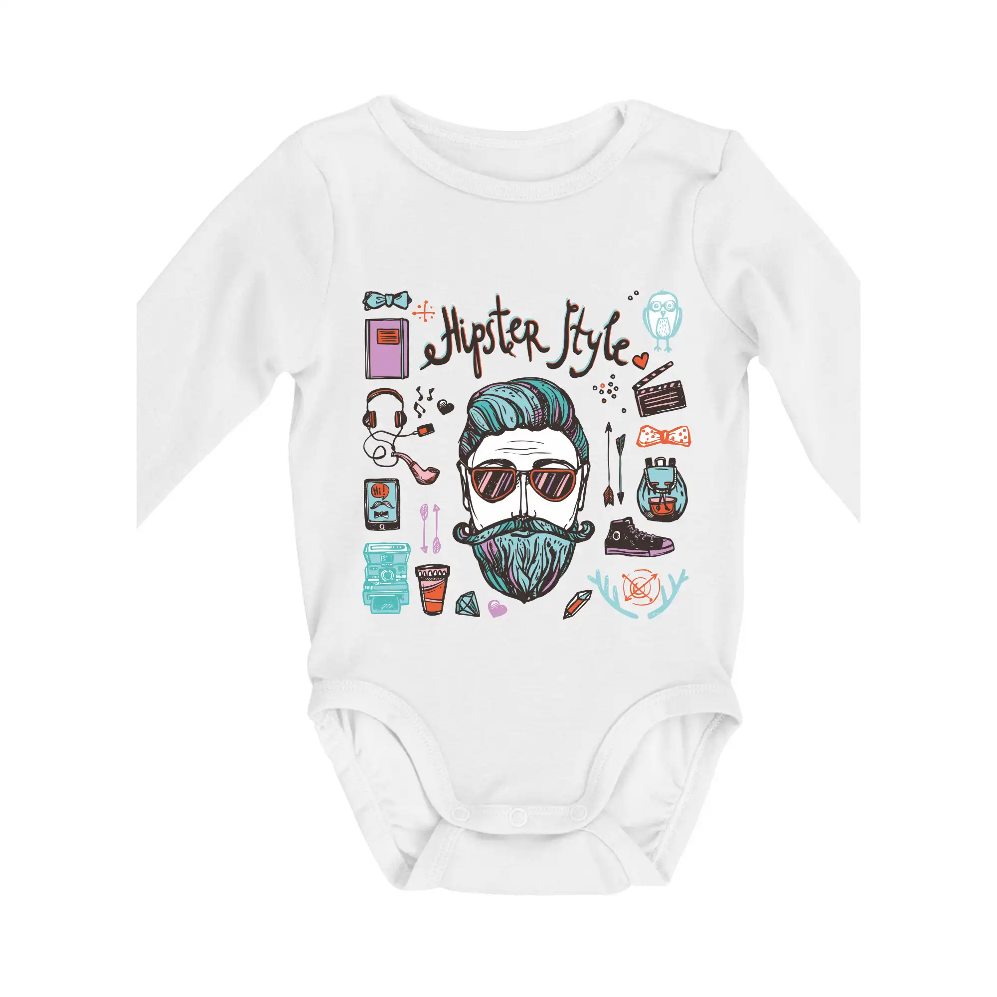 Tričká s fúzikmi - Hipster style - Body dojčenské s dlhým rukávom