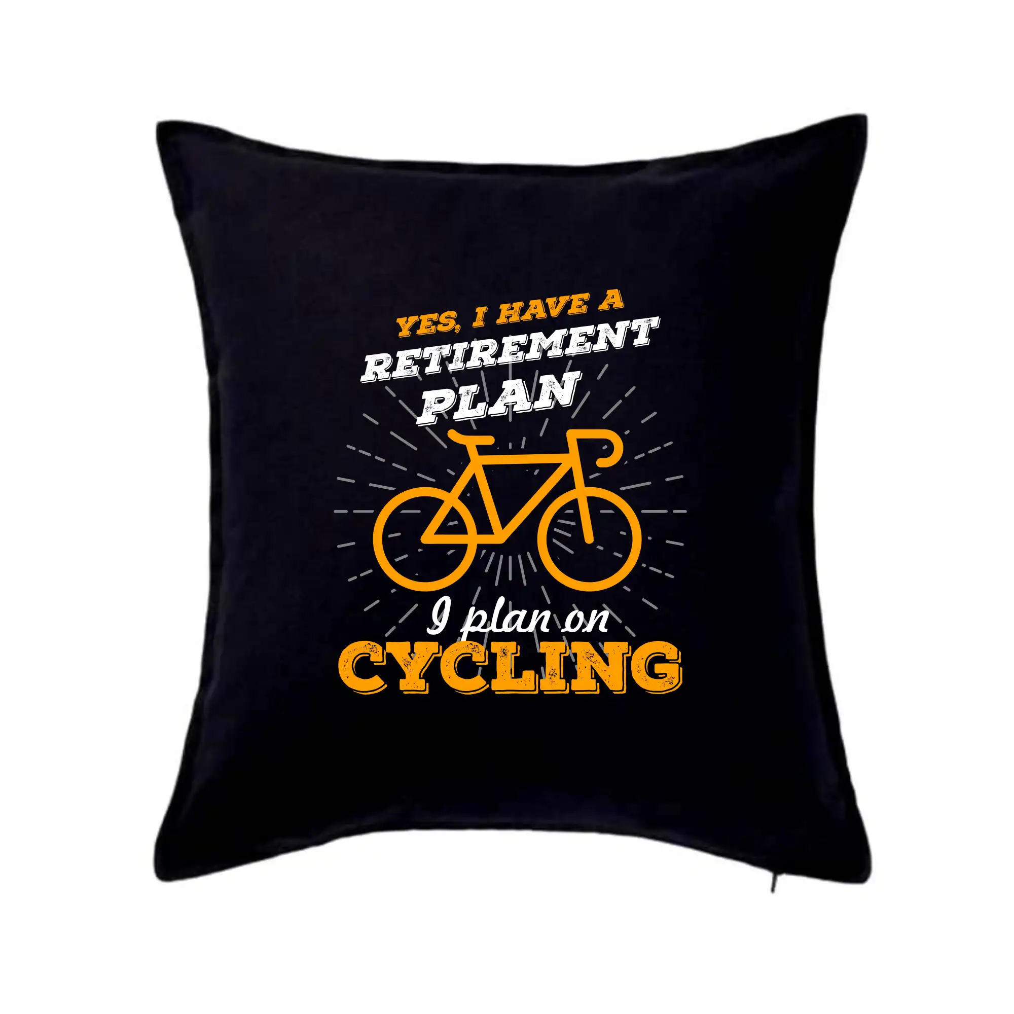 Tričko ako darček pre cyklistu - Oranžové koleso - Yes, I have a retirement plan, Aj plan on cycling - Vankúš 50x50