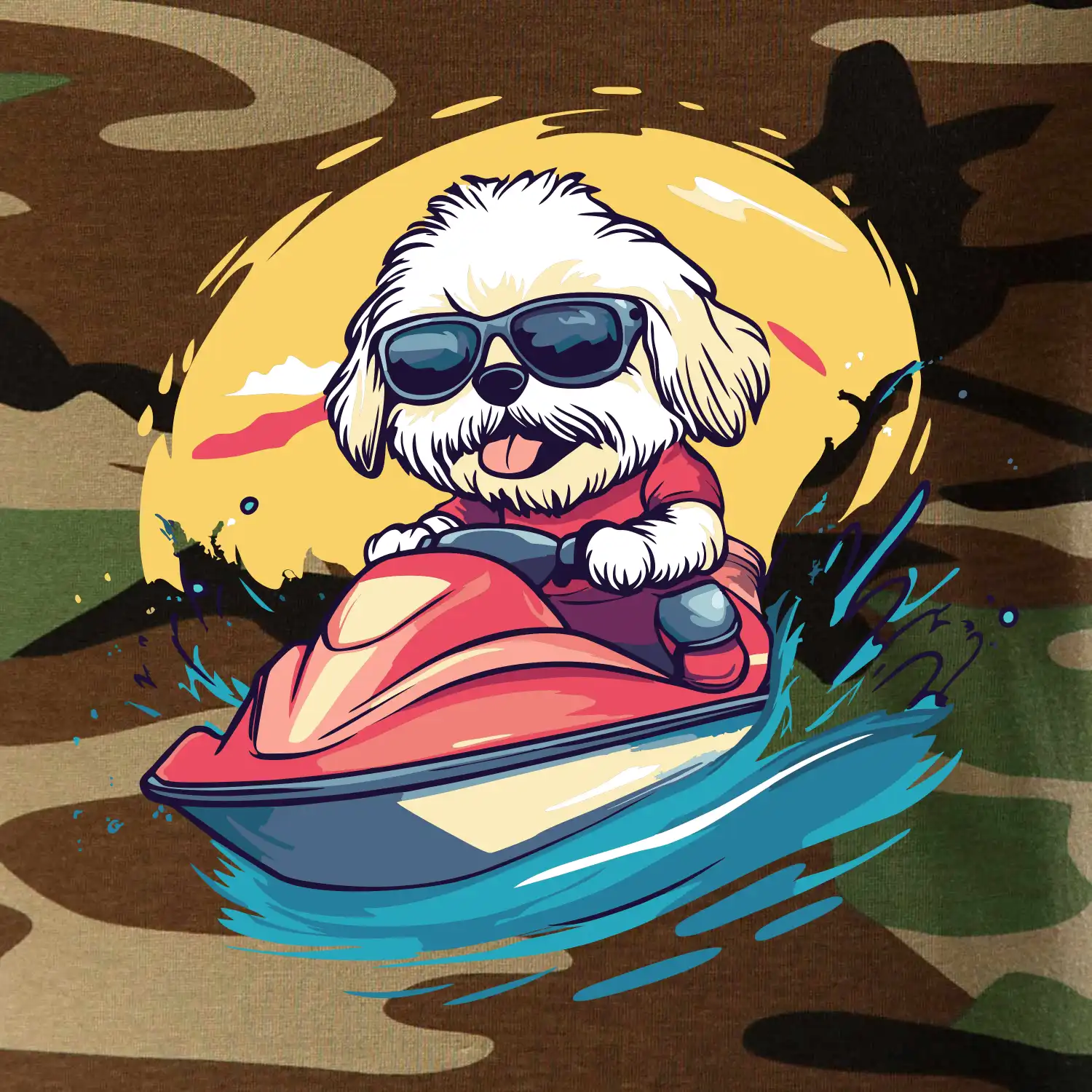 Lhasa Apso na vodním skútru