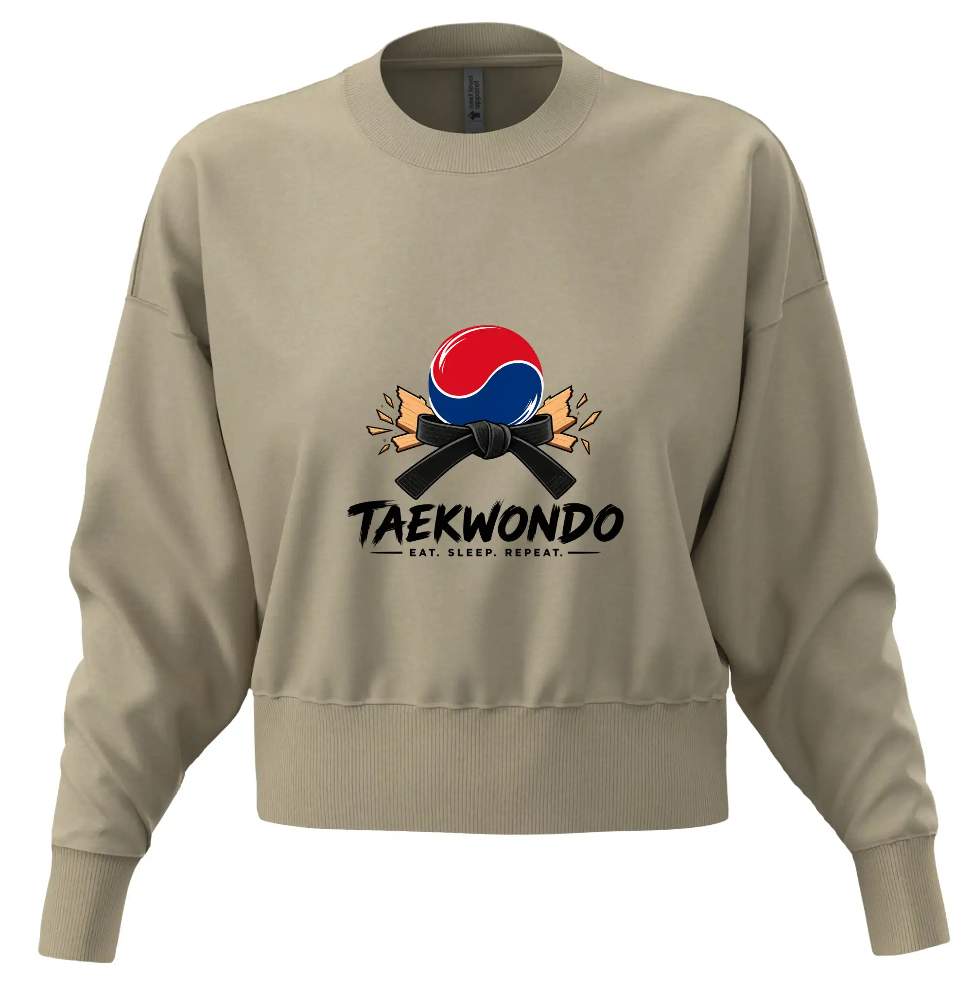 Taekwondo pás a rozlomená deska eat sleep repeat