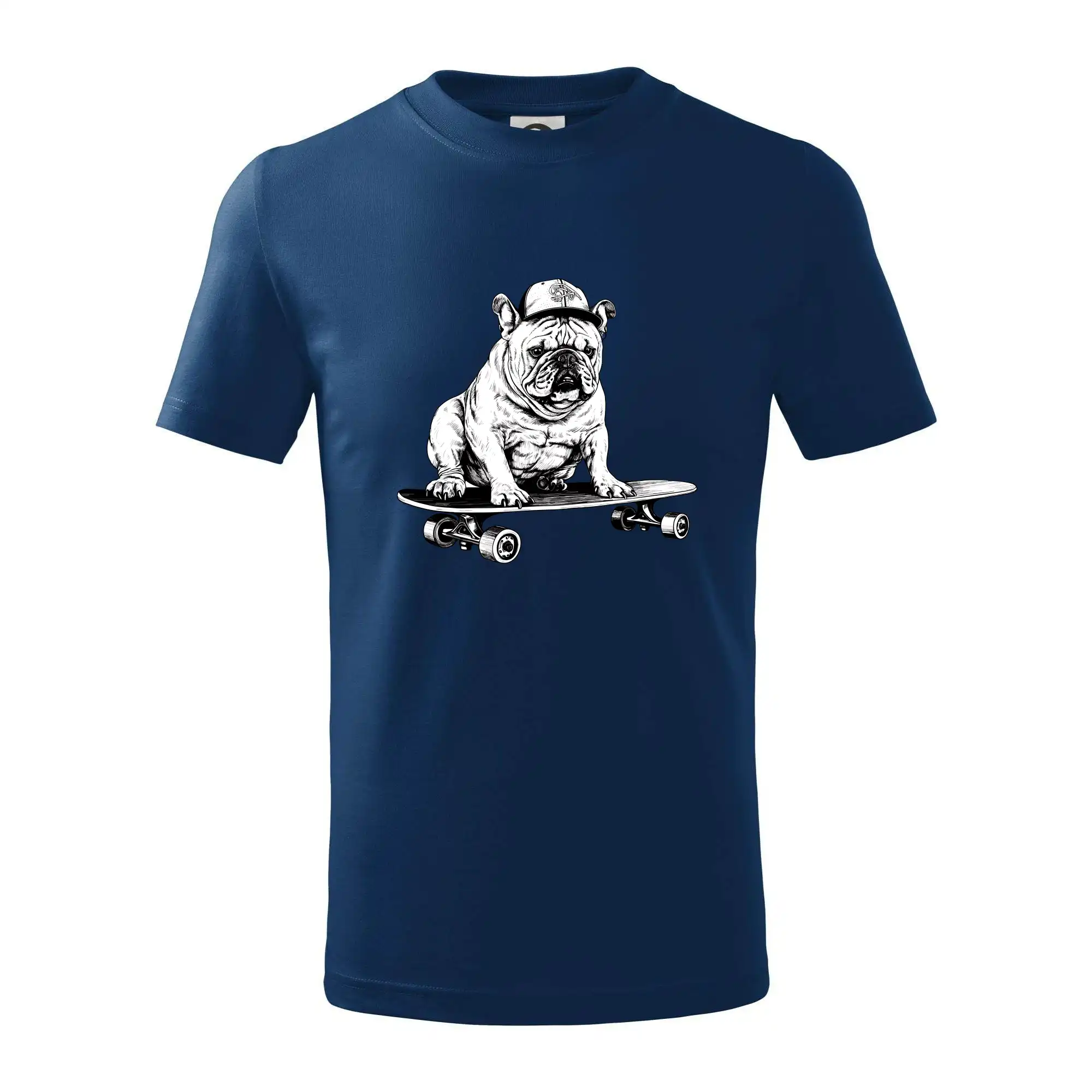 Ostatné psie plemená - Čiernobiely buldog na skateboarde - Tričko detské bavlnené